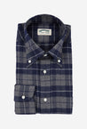 Button Down Sport Shirt Brushed Cotton Grey Navy Ecru Check