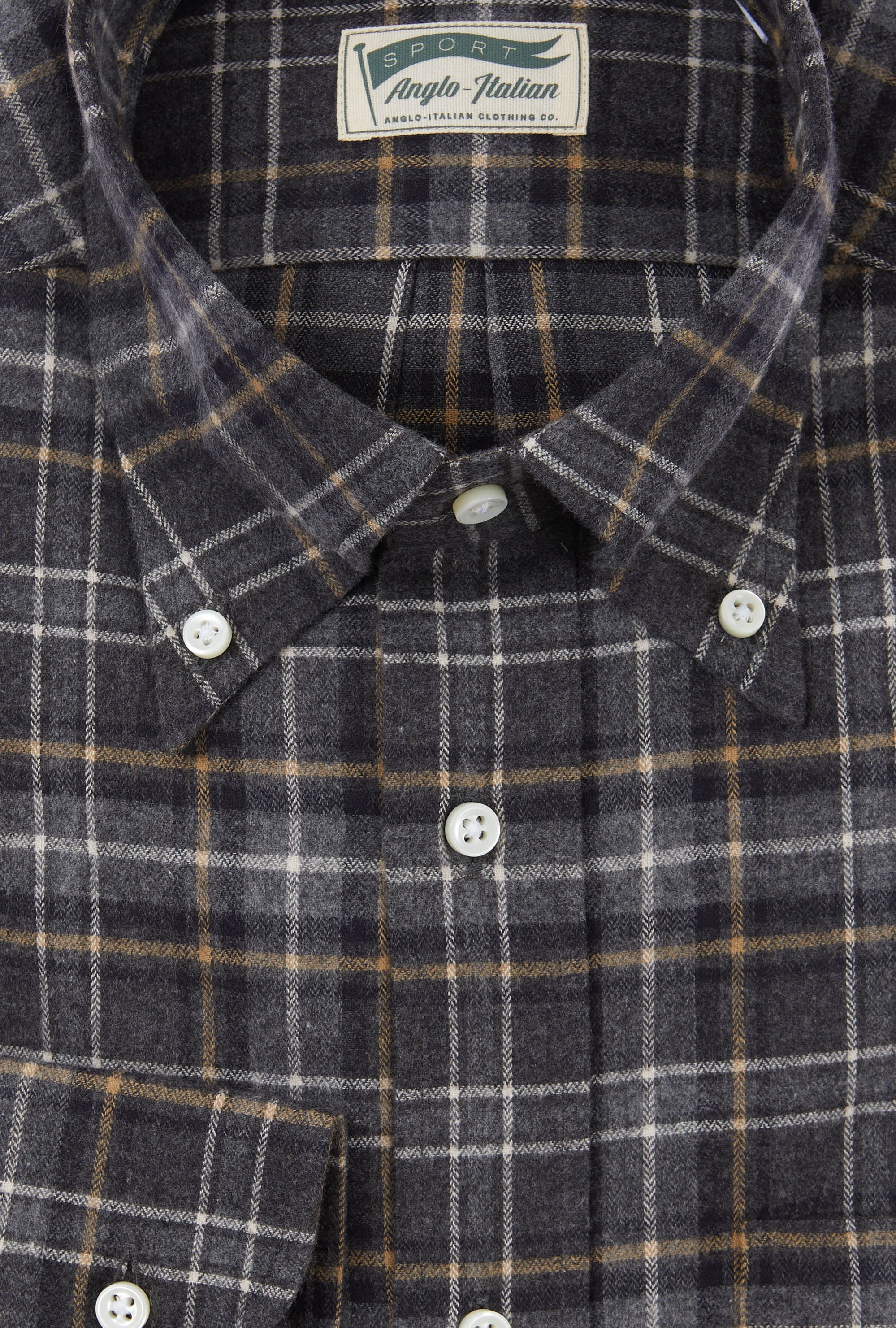 Button Down Sport Shirt Brushed Cotton Charcoal Yellow Check