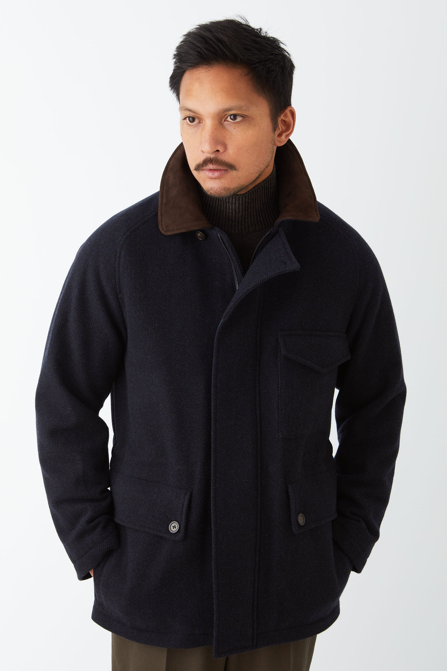 Country Coat Wool-Cashmere Navy Herringbone