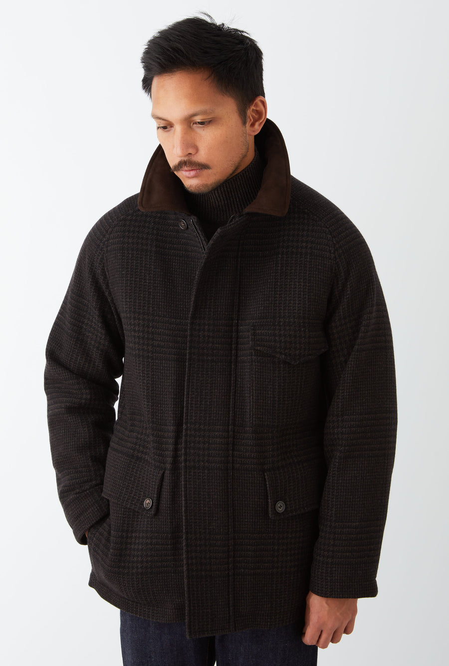 Country Coat Wool-Cashmere Brown Glen Plaid
