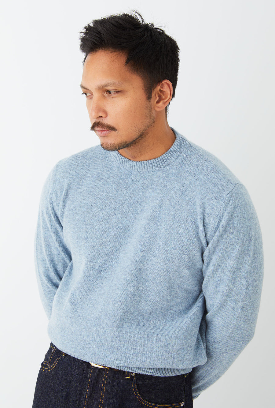 Crewneck Lambswool Shetland Blend Ice Blue