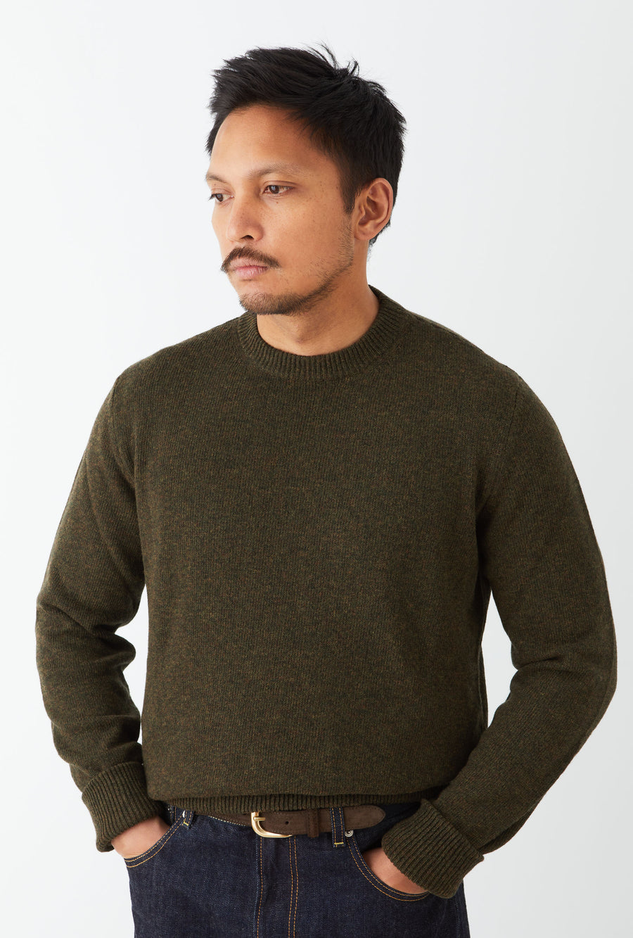 Crewneck Lambswool Shetland Blend Green Melange