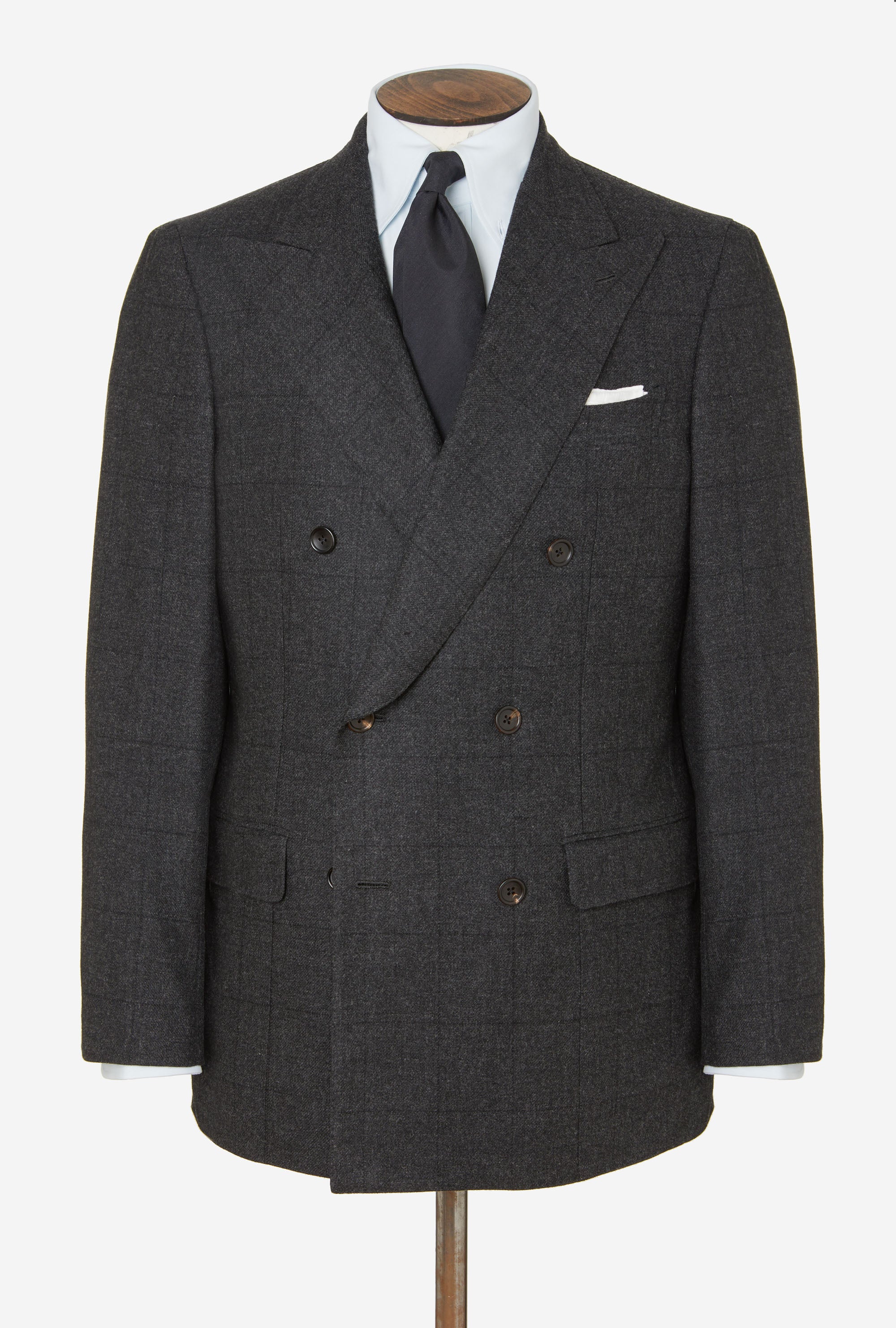 Suit Double Breasted Charcoal Windowpane Flannel