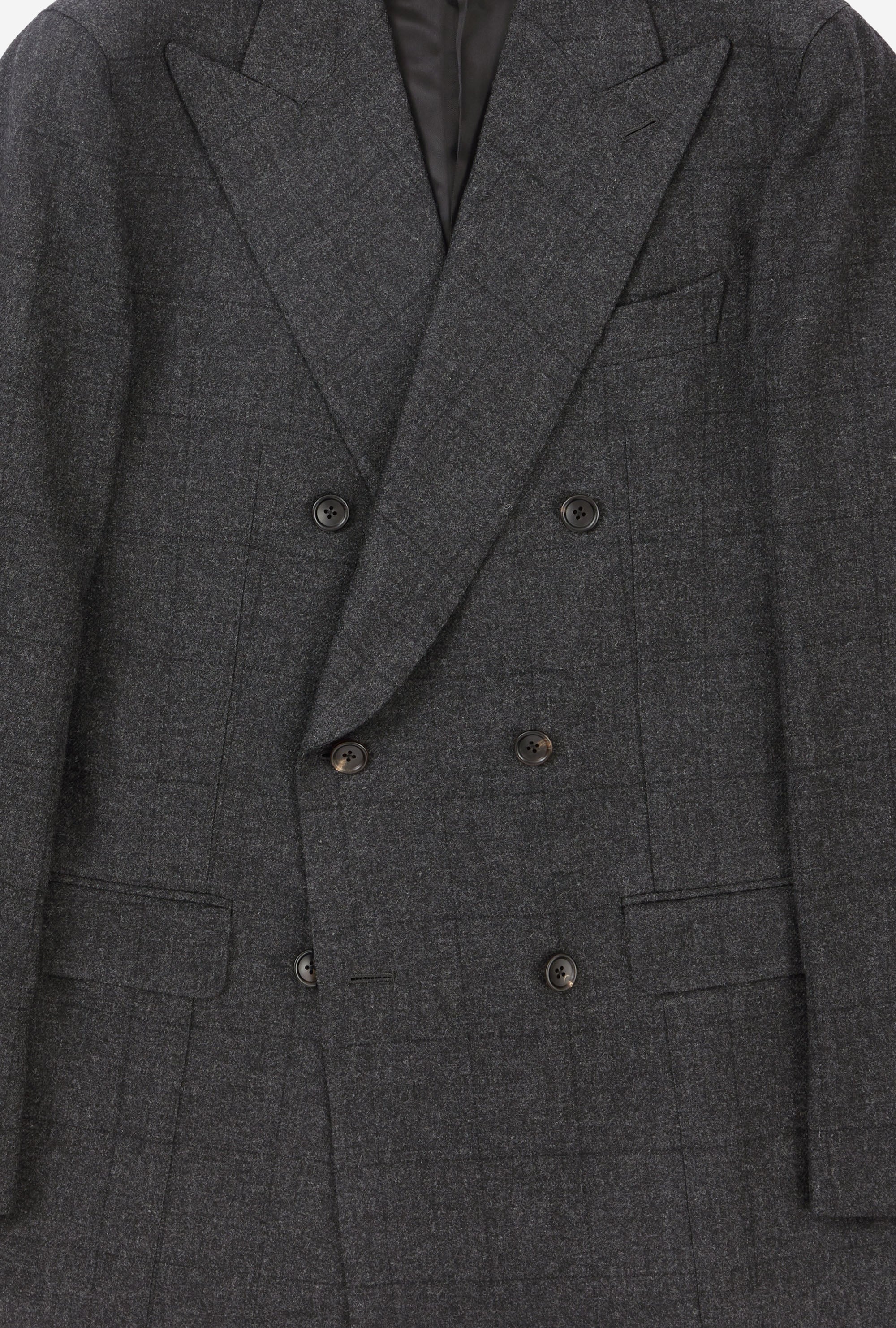 Suit Double Breasted Charcoal Windowpane Flannel