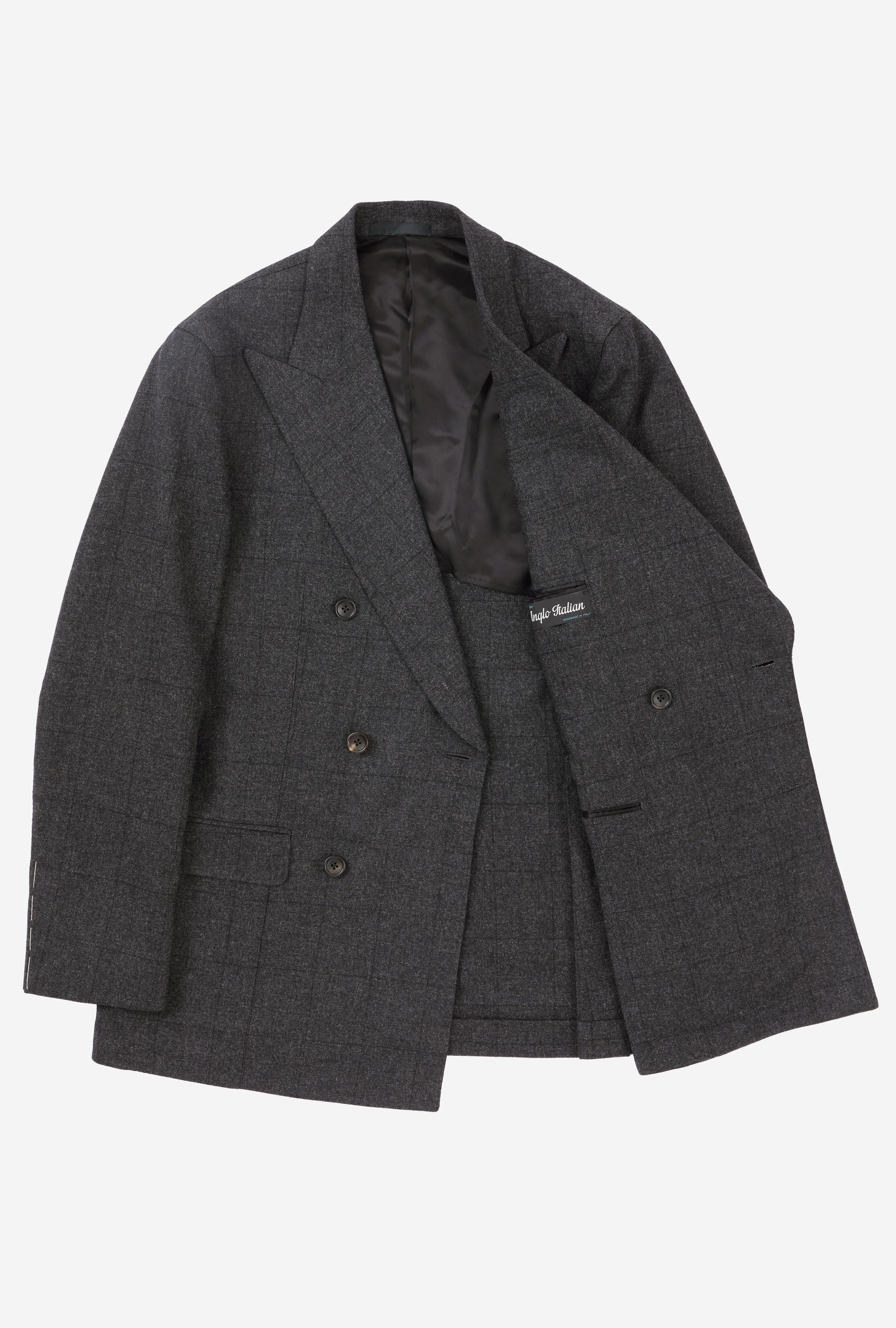 Suit Double Breasted Charcoal Windowpane Flannel