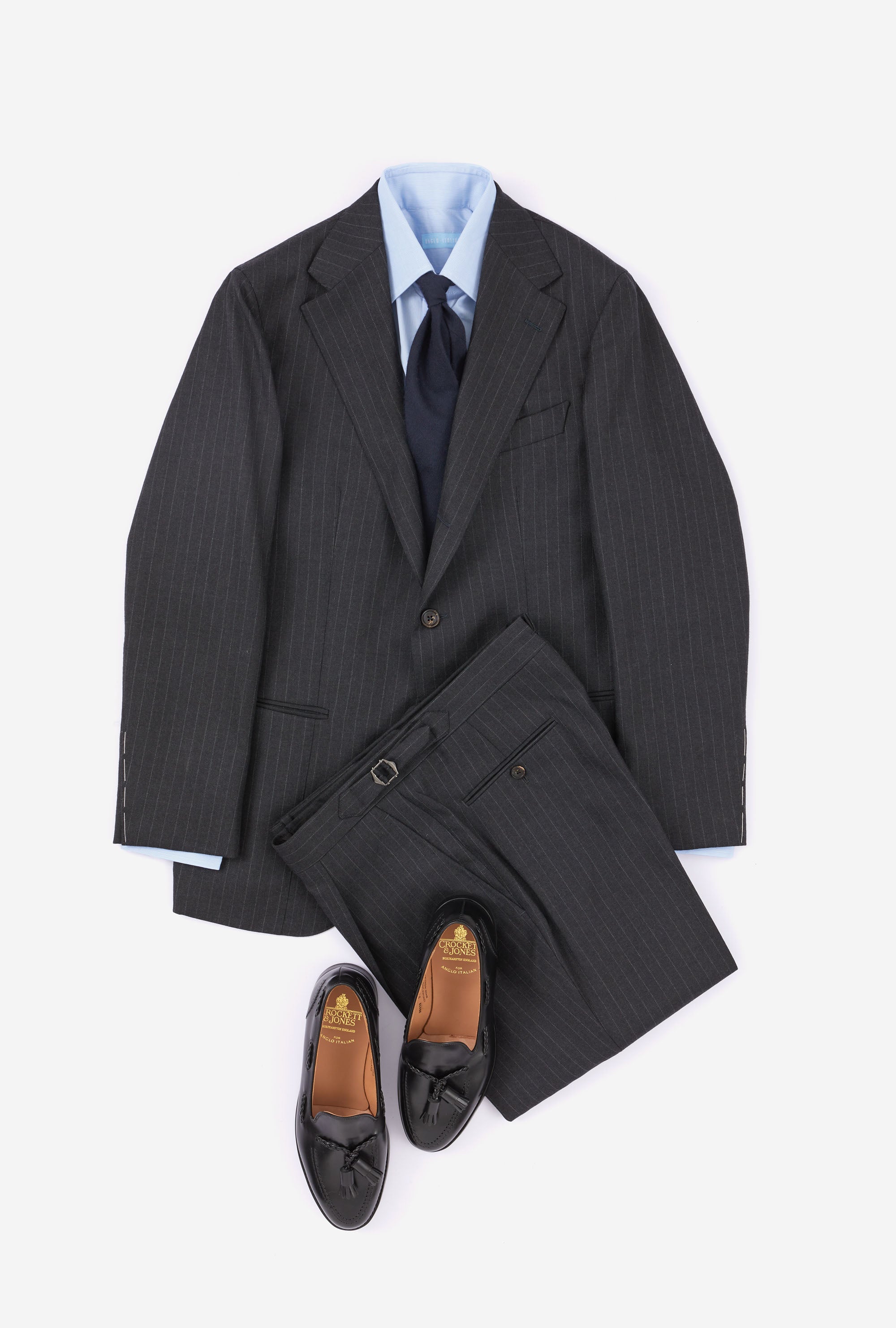 Suit Single Breasted Charcoal Chalk Stripe Wool