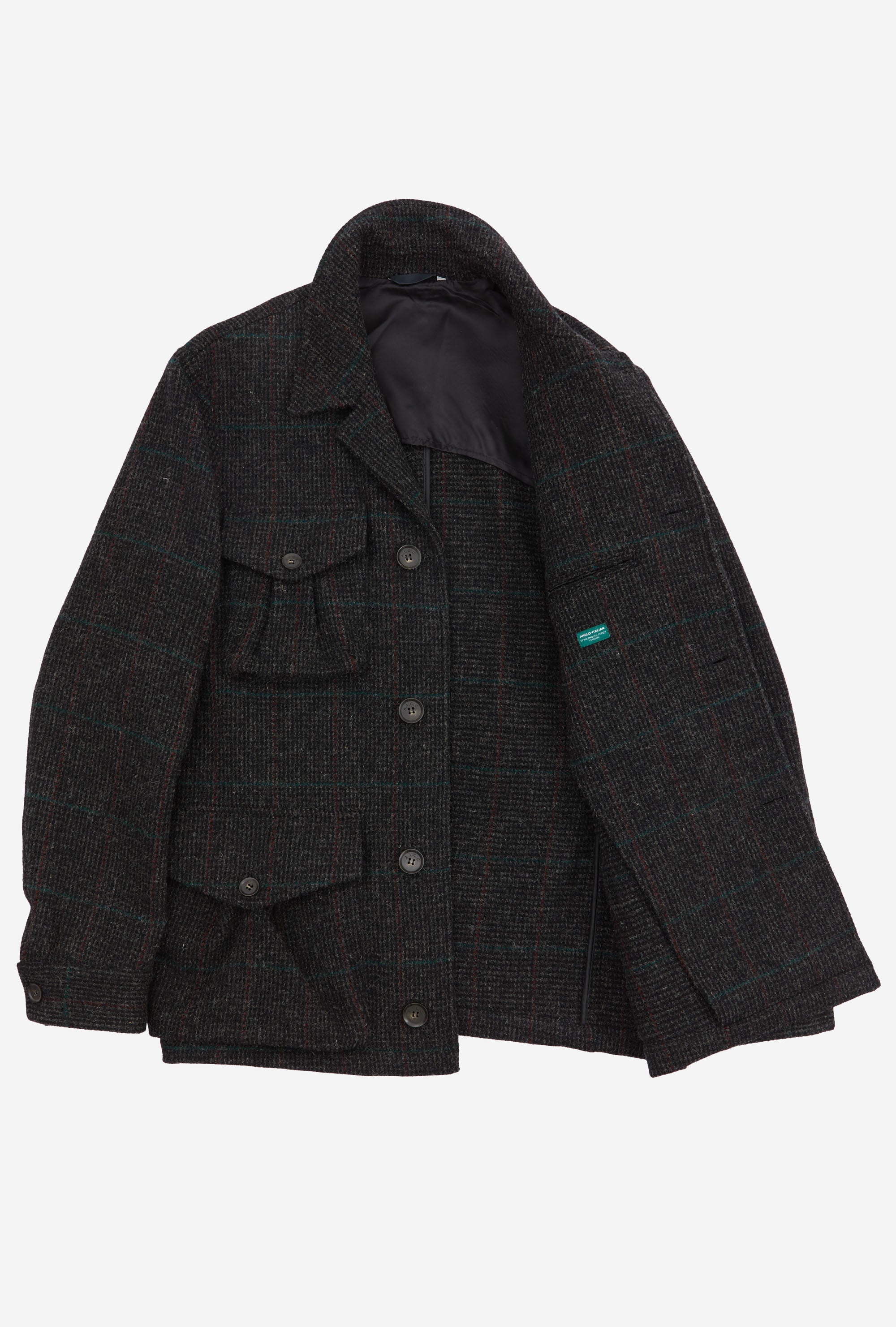 Safari Tweed Charcoal Maroon Green Overcheck