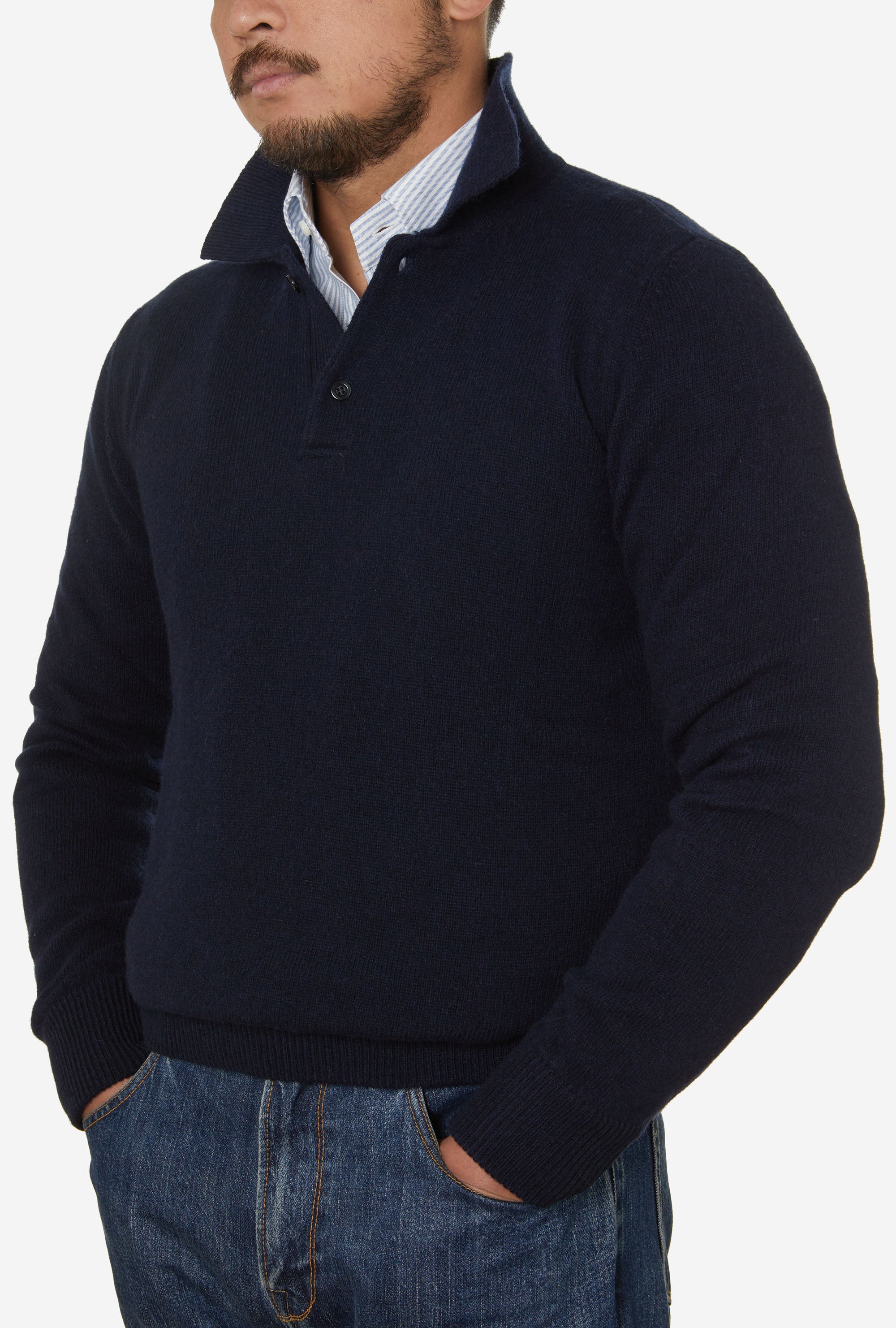 Winter Knitted Polo Lambswool Navy