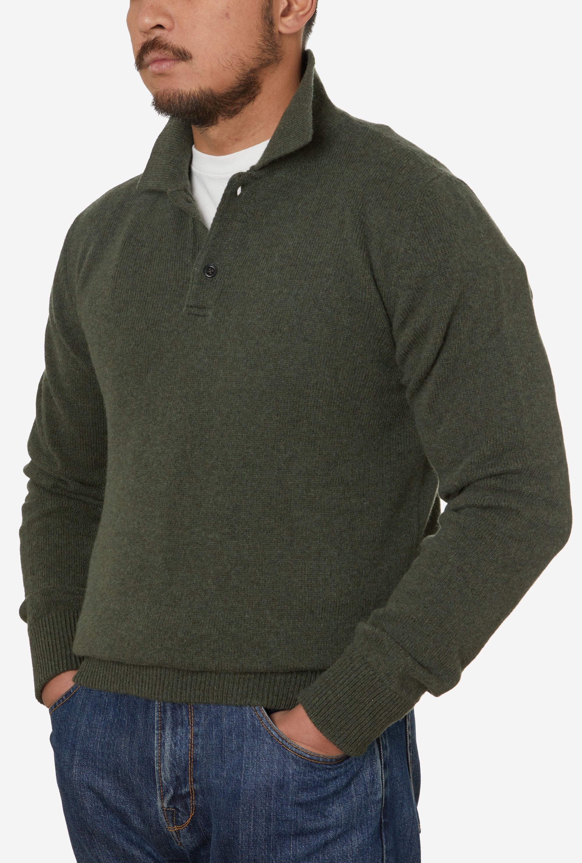 Winter Knitted Polo Lambswool Moss