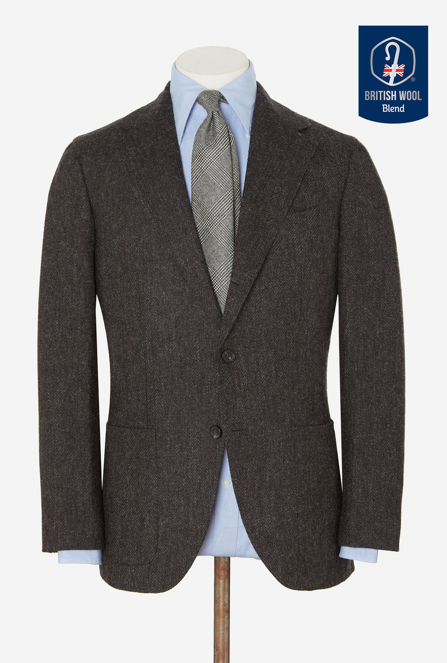 Sport Jacket Wool Dark Brown Herringbone
