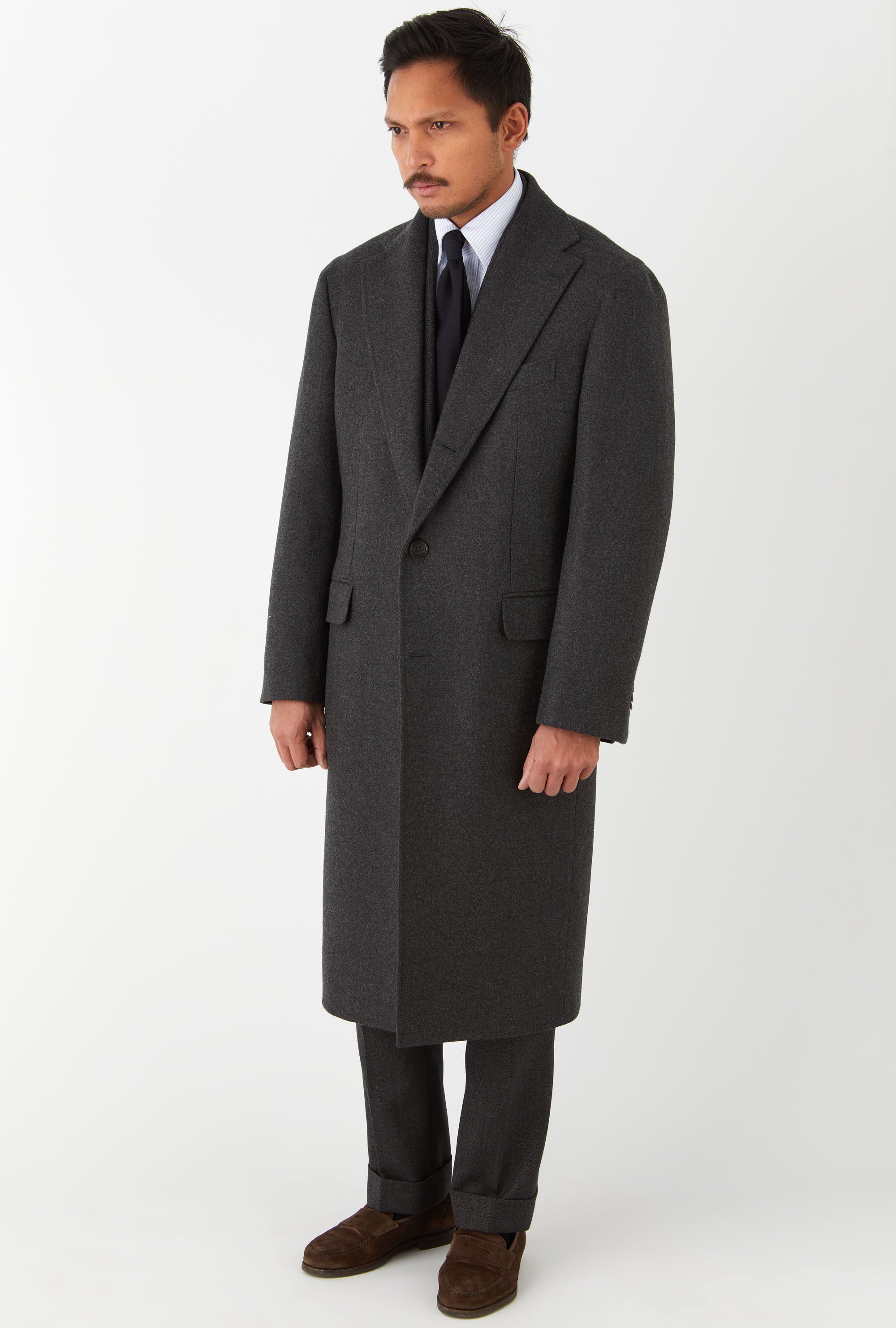 Single Breasted Overcoat Notch Lapel Charcoal