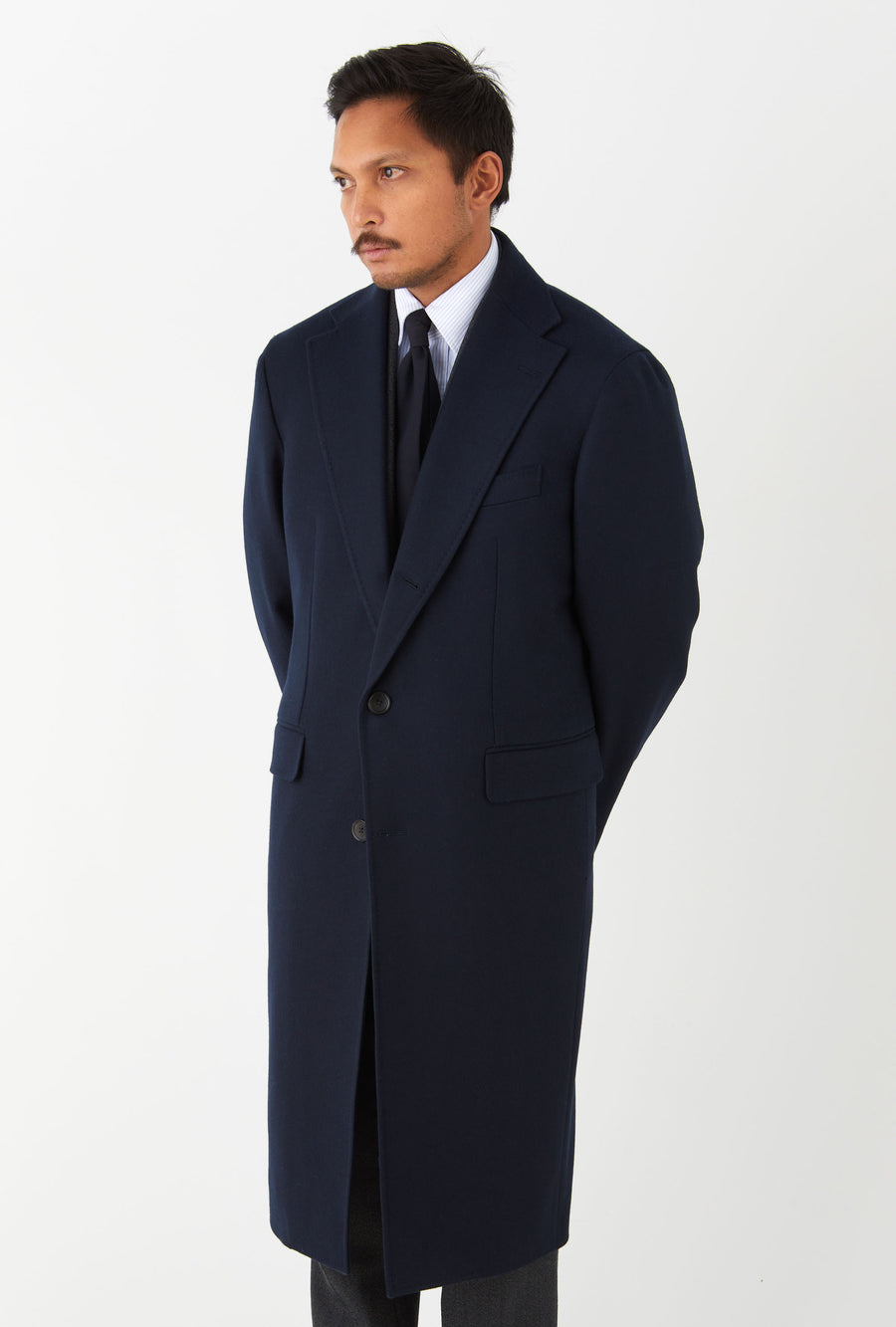 Single Breasted Overcoat Notch Lapel Navy