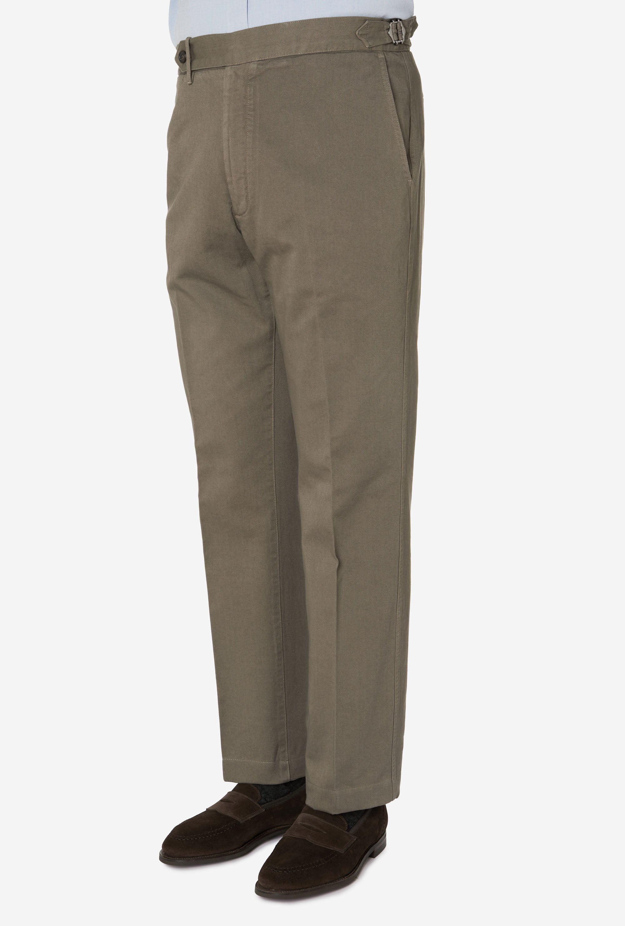 Garment Dyed Flat Front Cotton Trouser Taupe