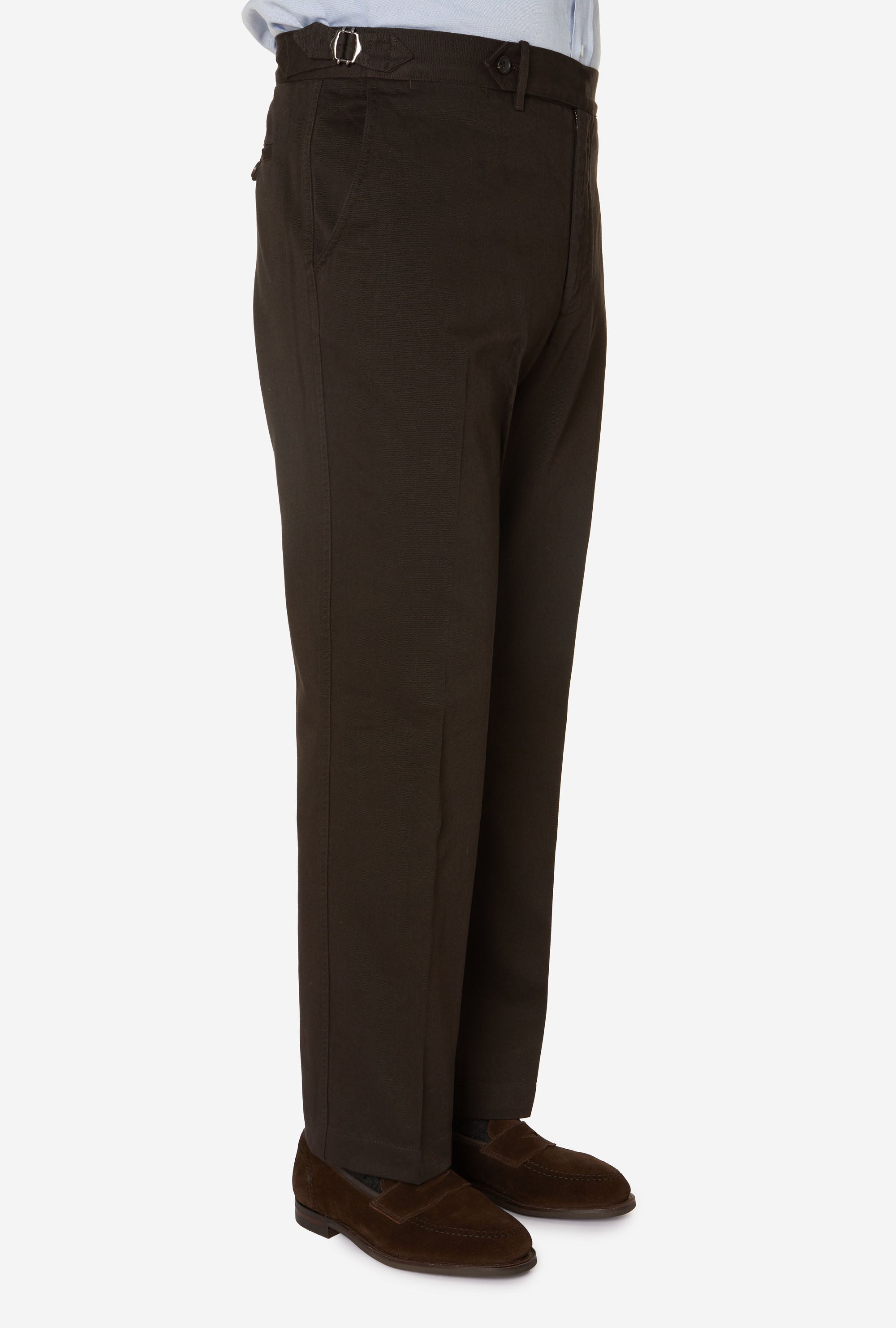Garment Dyed Flat Front Cotton Trouser Brown