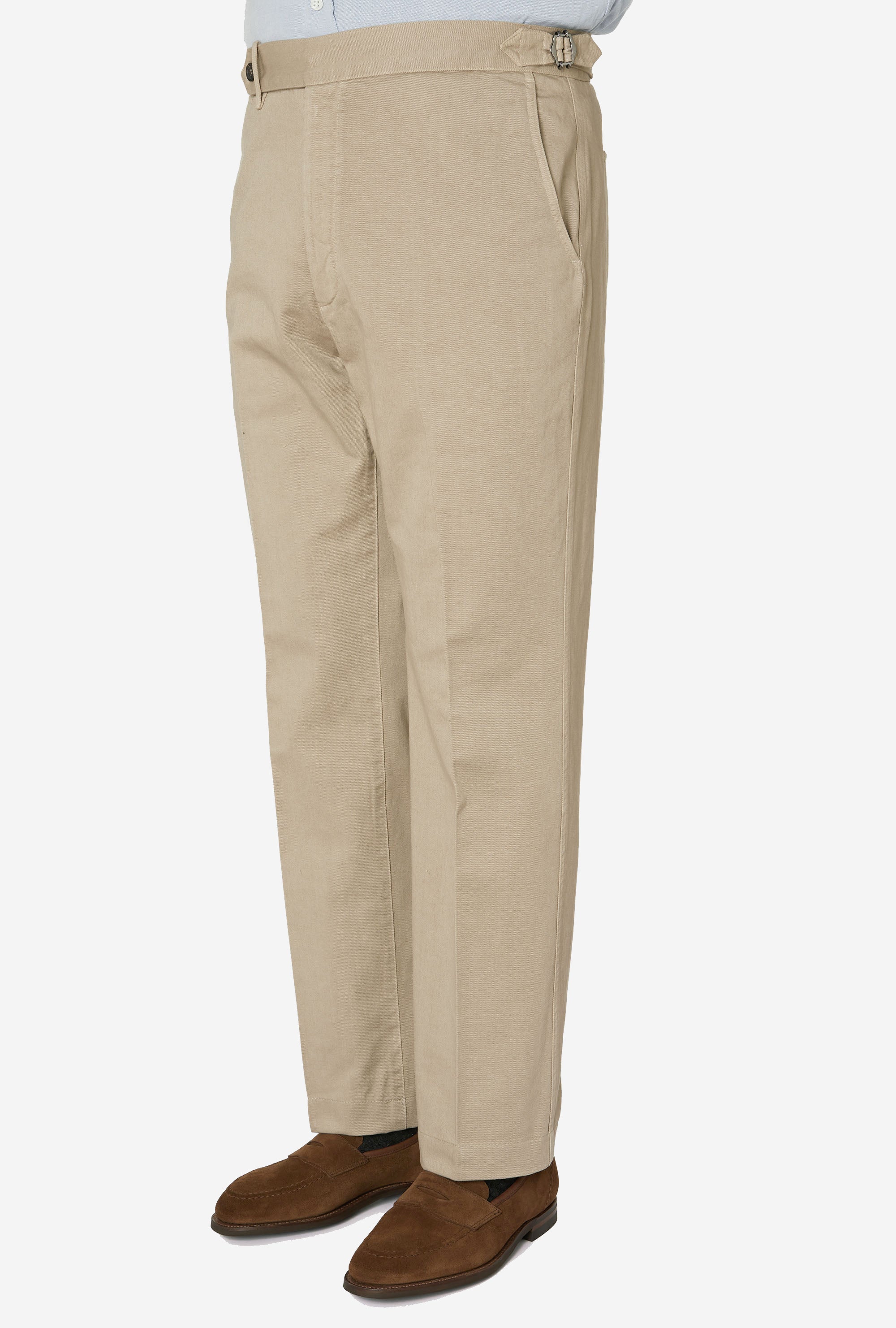 Garment Dyed Flat Front Cotton Trouser Stone