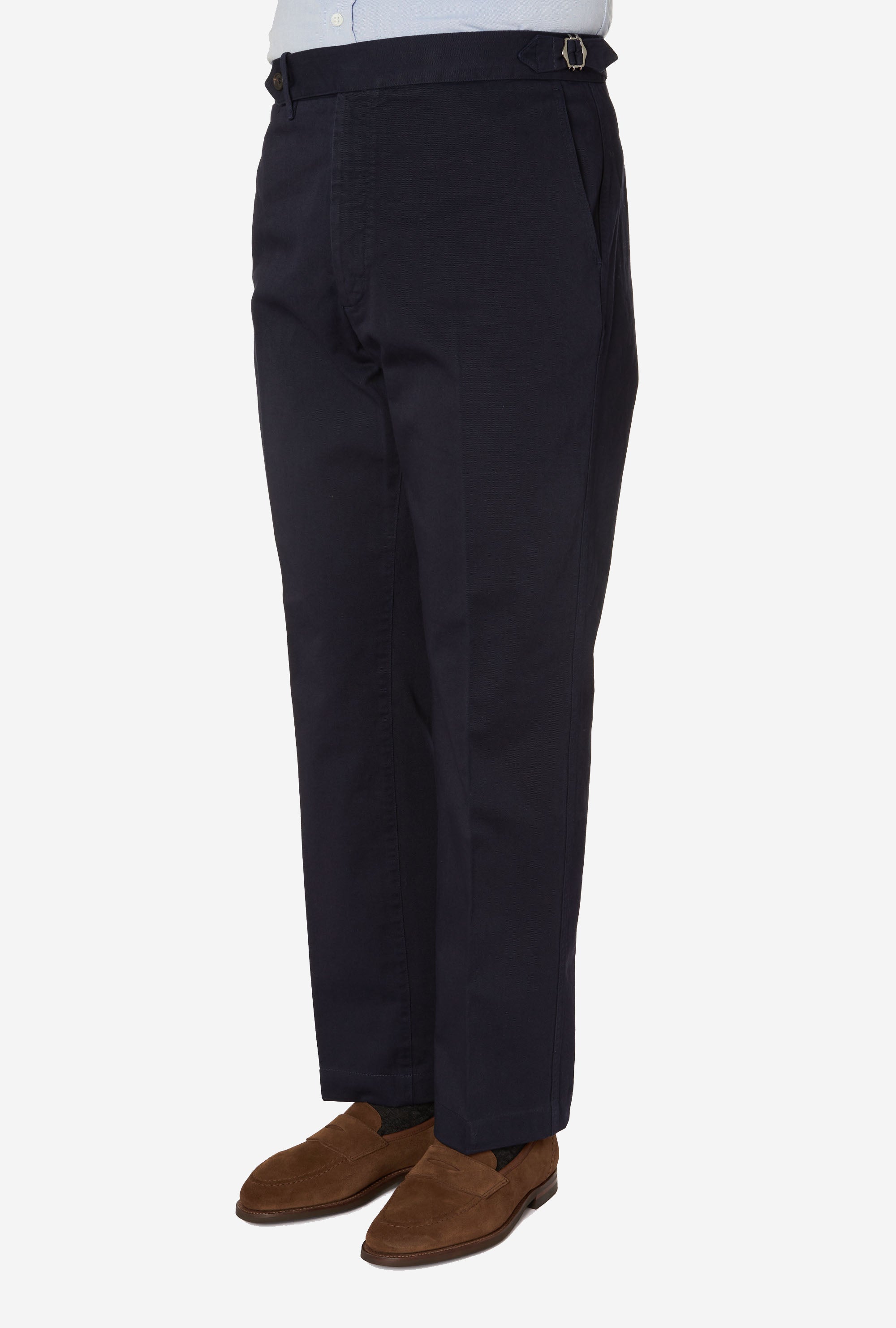 Garment Dyed Flat Front Cotton Trouser Navy