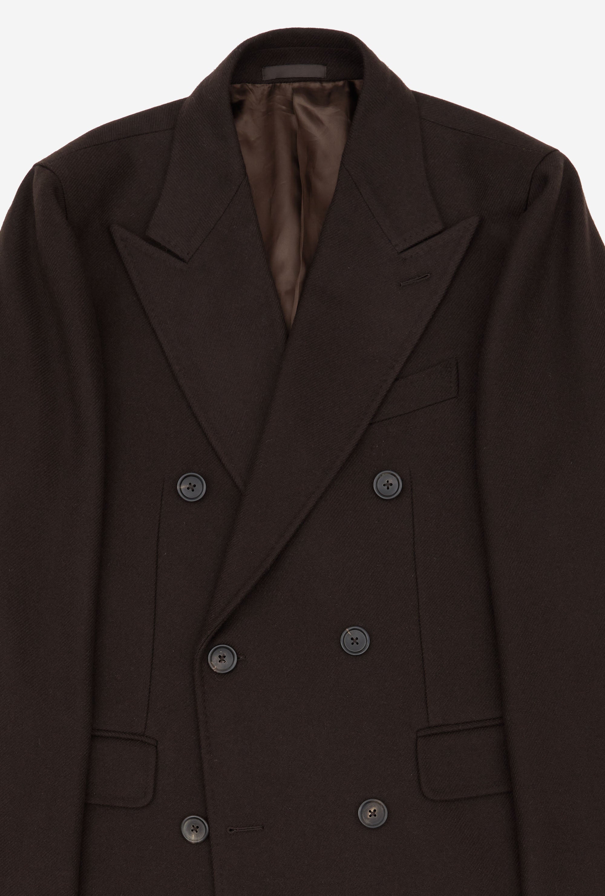 Double Breasted Overcoat Peak Lapel Brown