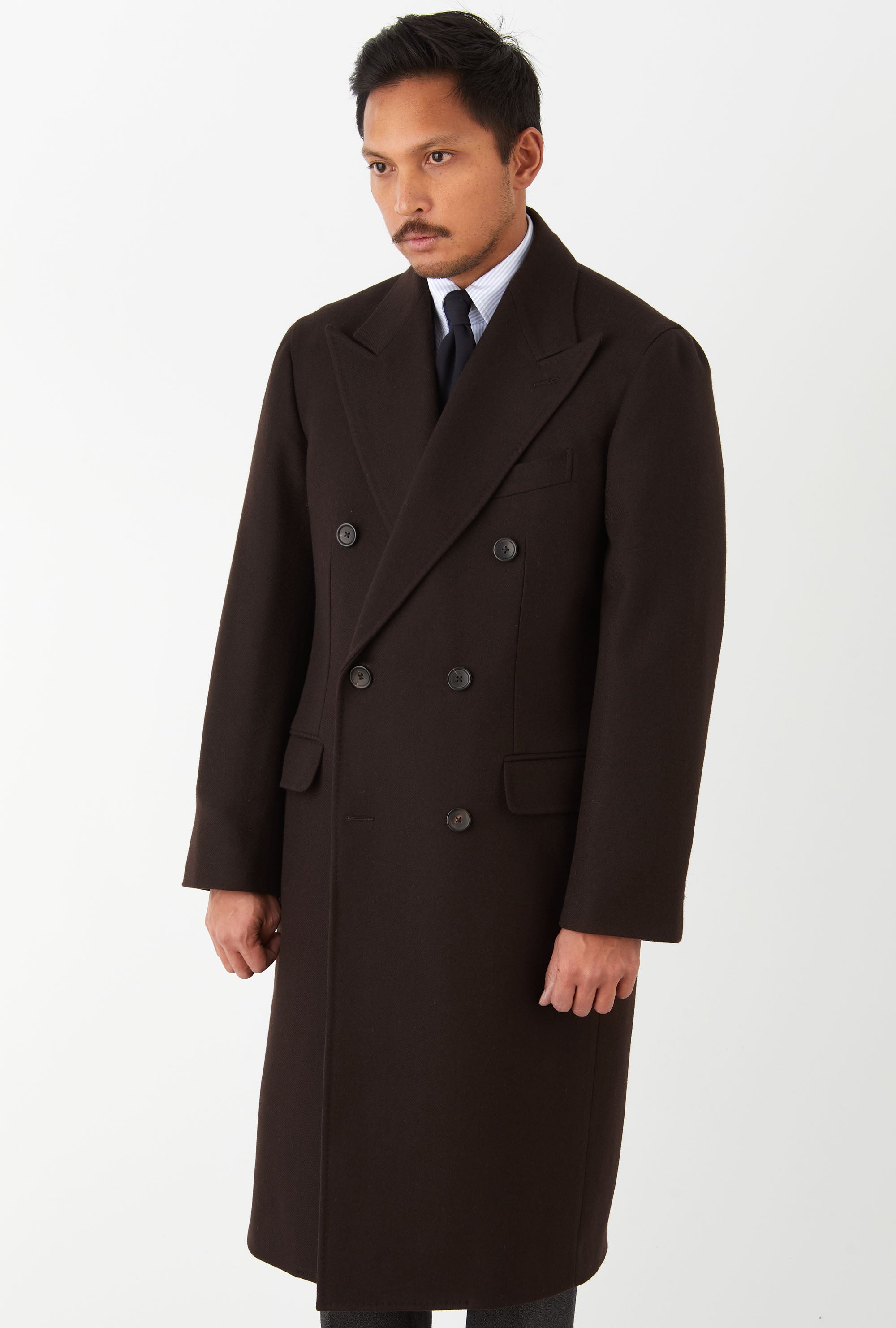 Double Breasted Overcoat Peak Lapel Brown