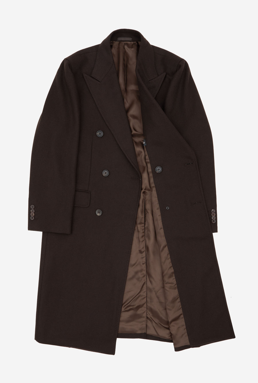 Double Breasted Overcoat Peak Lapel Brown