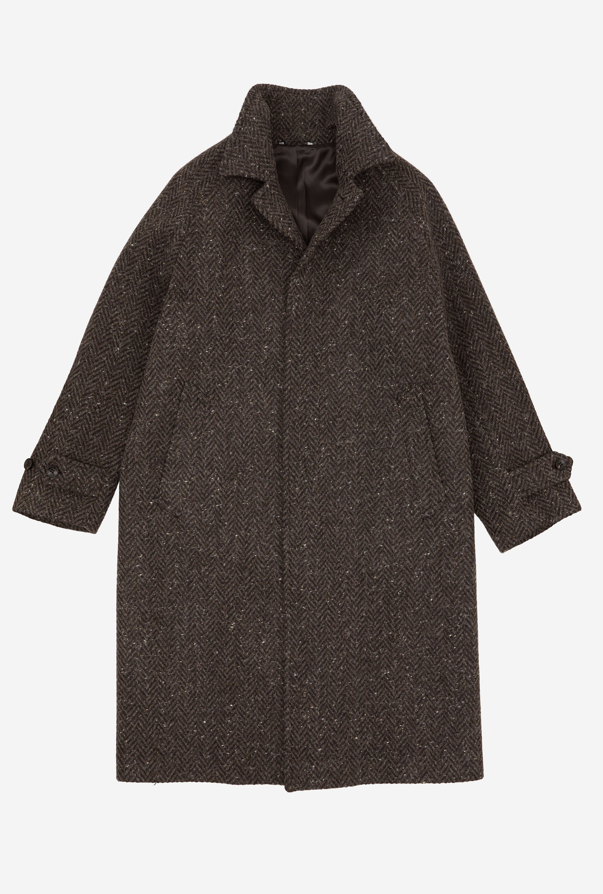 Raglan Sleeve Overcoat Wool Brown Herringbone