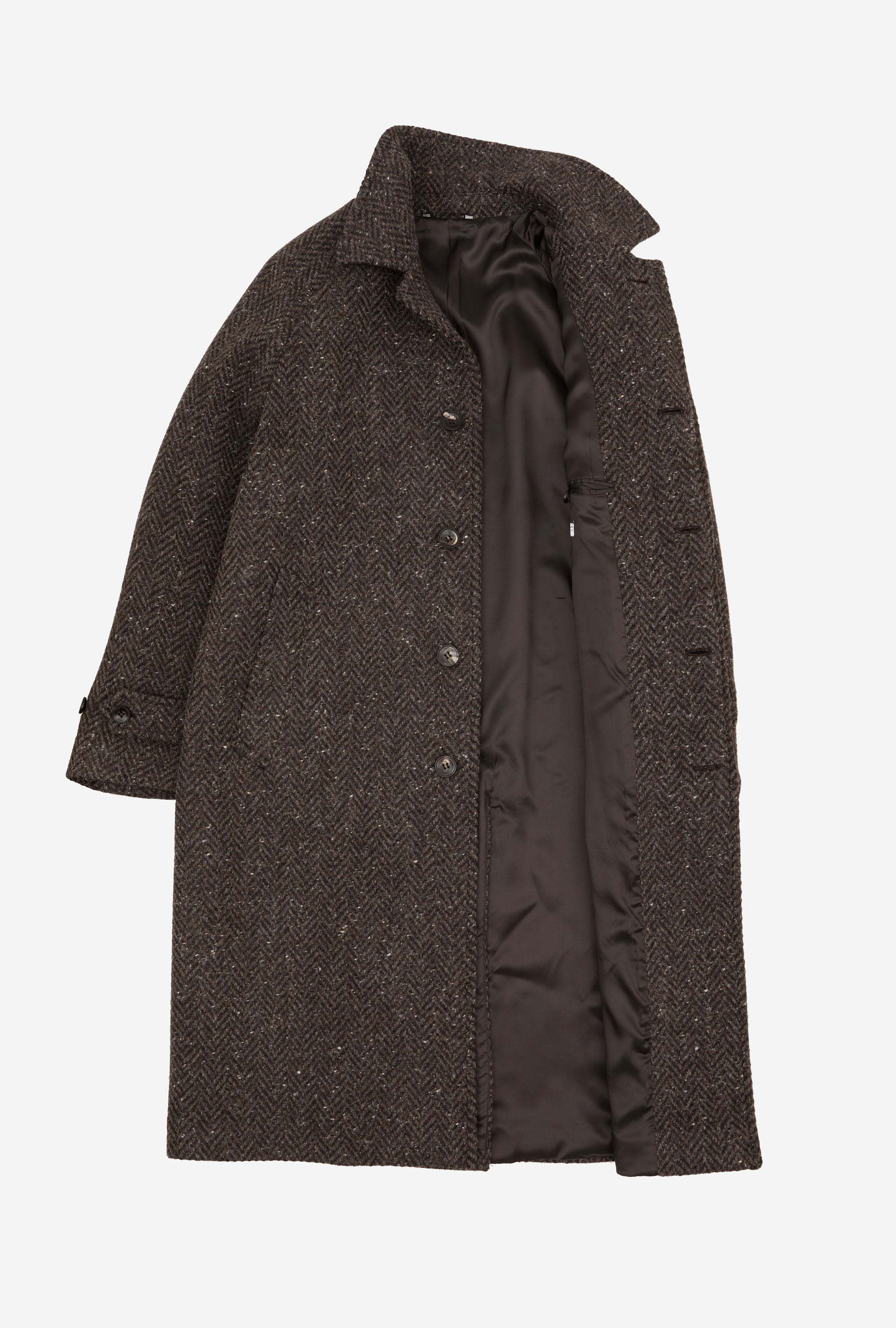 Raglan Sleeve Overcoat Wool Brown Herringbone
