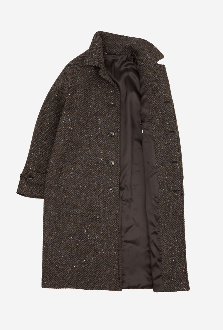 Raglan Sleeve Overcoat Wool Brown Herringbone