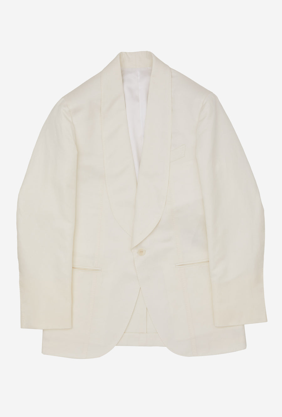 Tuxedo Jacket White Barathea Linen-Silk Shawl Lapel