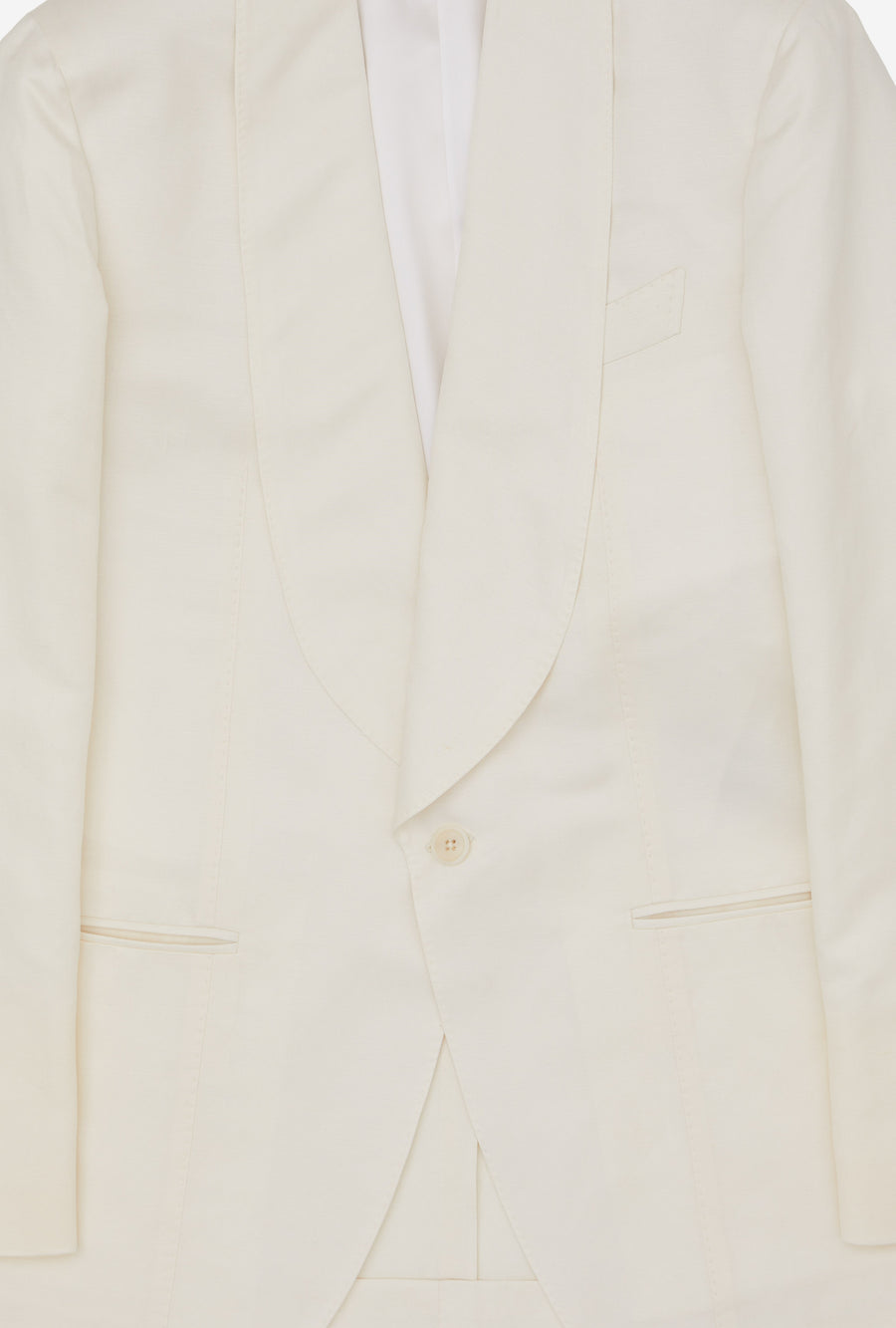 Tuxedo Jacket White Barathea Linen-Silk Shawl Lapel