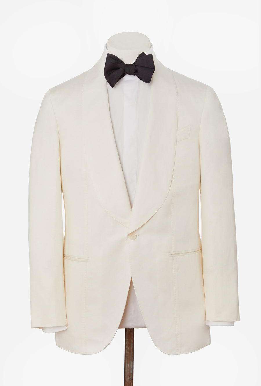 Tuxedo Jacket White Barathea Linen-Silk Shawl Lapel