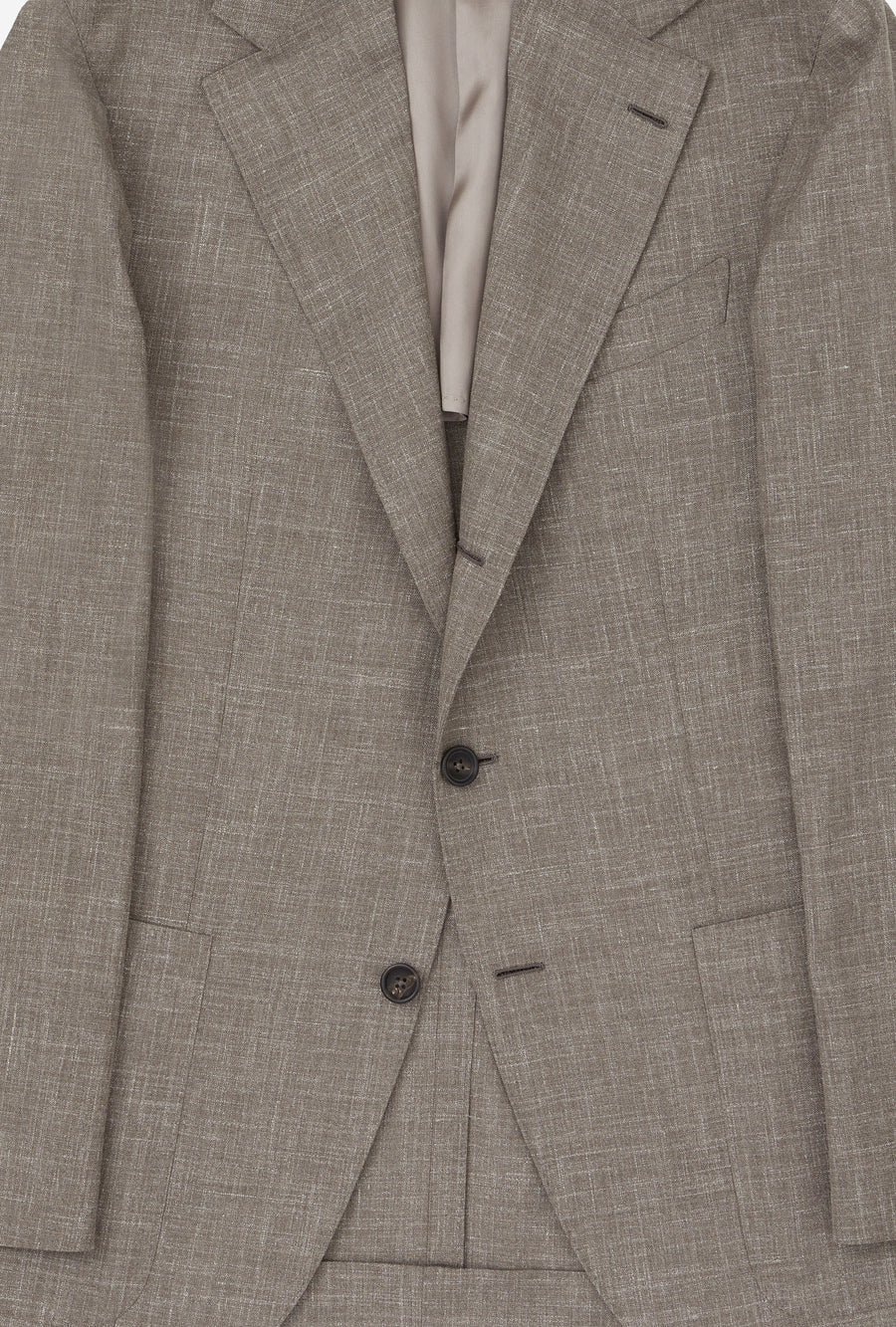 Suit Single Breasted Wool Silk Linen Taupe