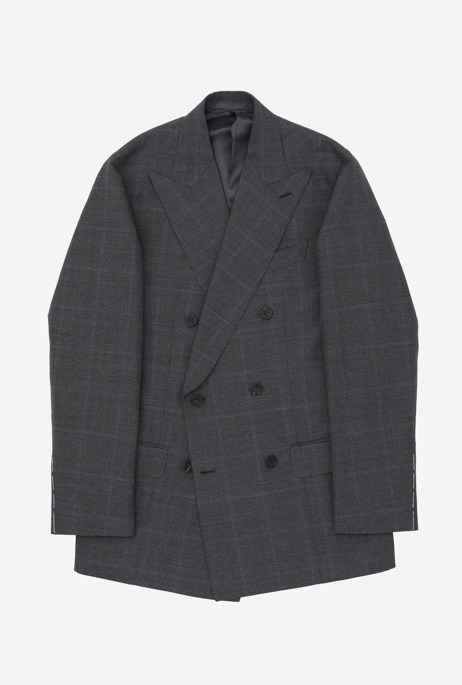 Suit Double Breasted Charcoal Glen Plaid Sky Overcheck