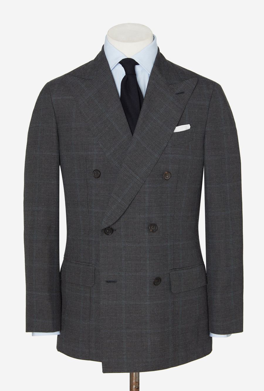 Suit Double Breasted Charcoal Glen Plaid Sky Overcheck