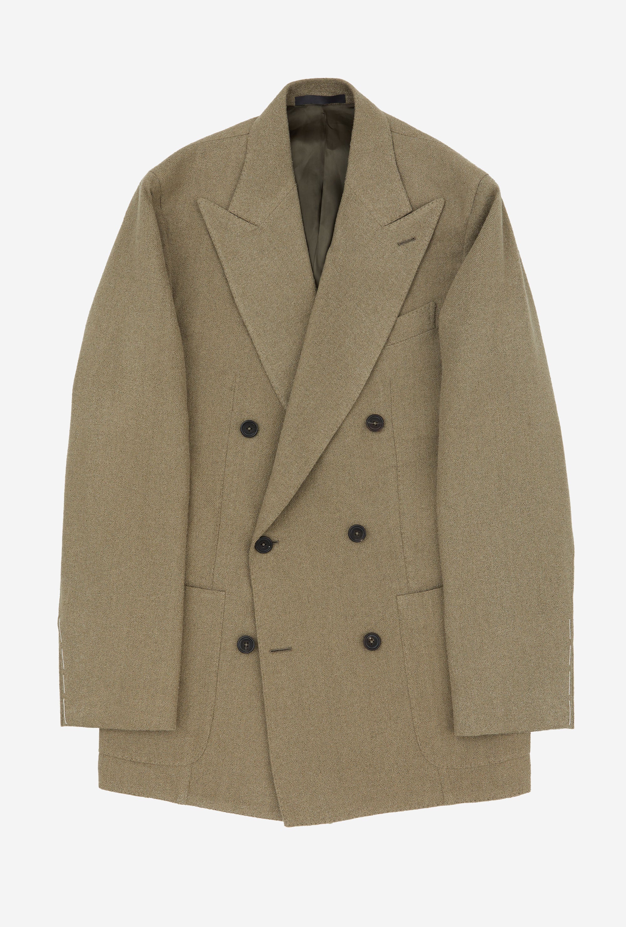 Sport Jacket Double Breasted Olive Silk Linen Basketweave