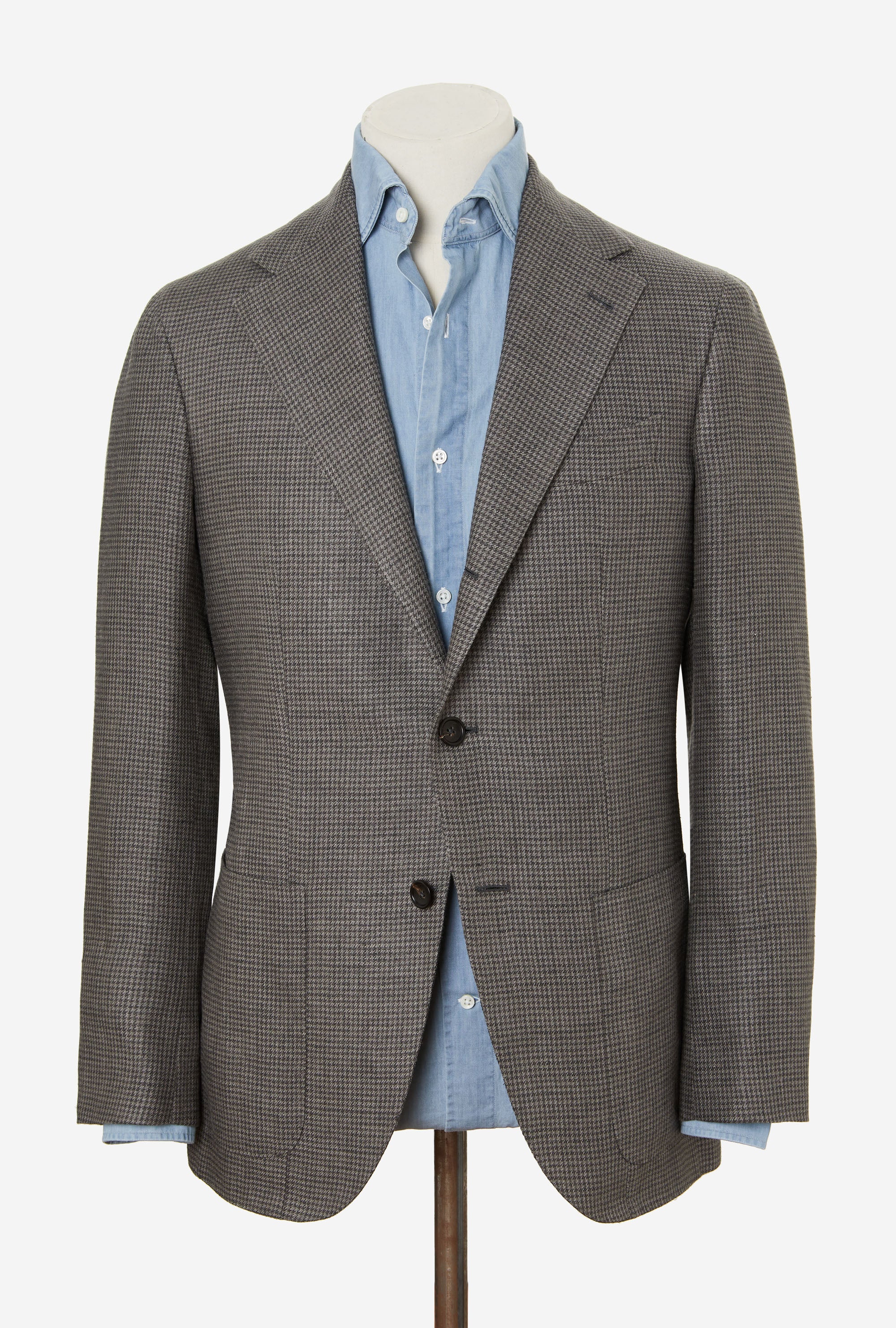 Sport Jacket Single Breasted Grey Houndstooth Silk Linen