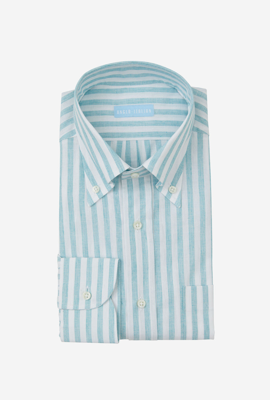 Button Down Sport Shirt Cotton-Linen Aqua Stripe