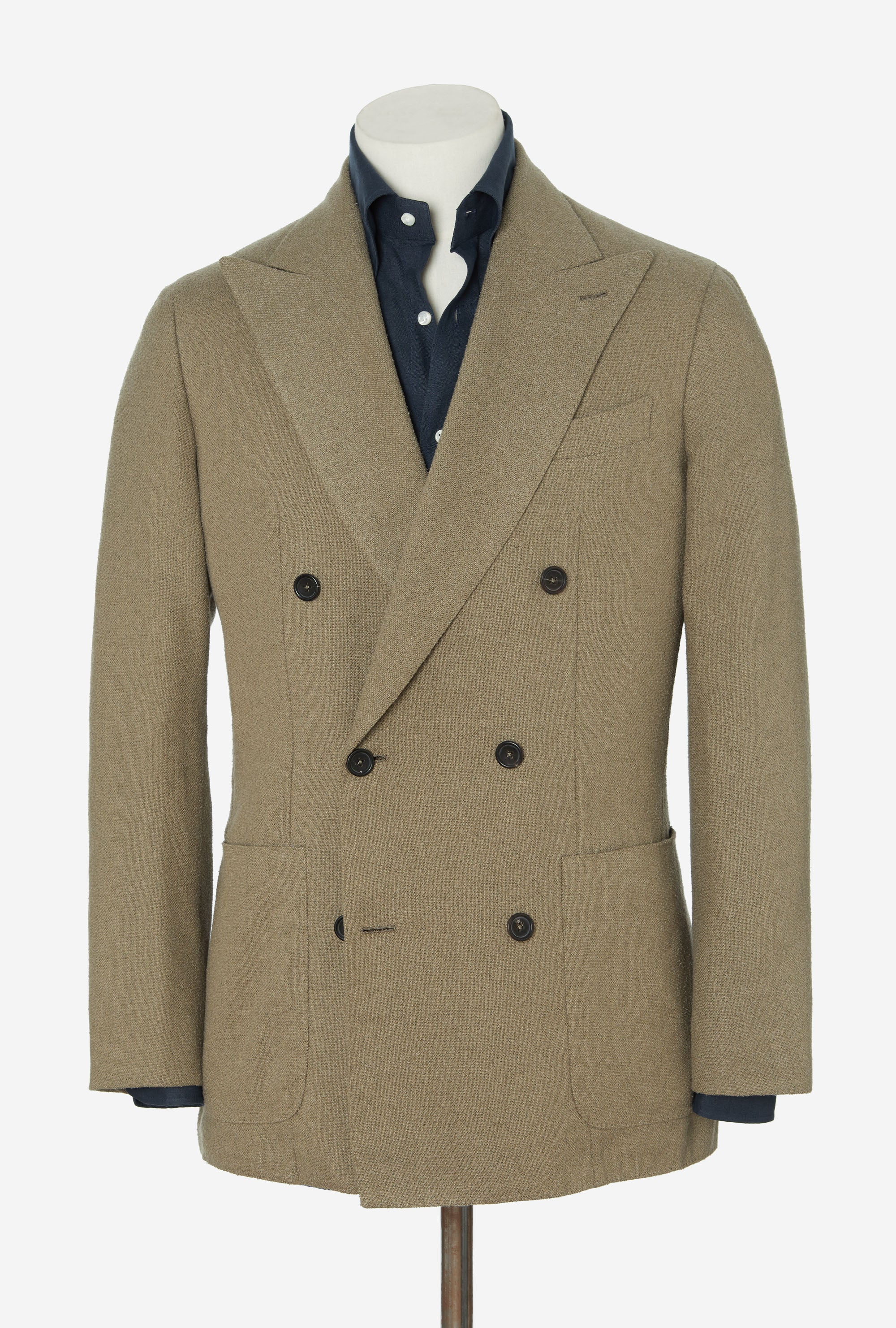 Sport Jacket Double Breasted Olive Silk Linen Basketweave