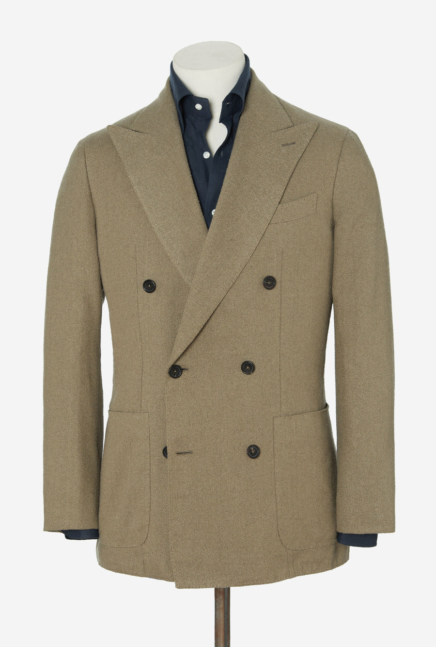 Sport Jacket Double Breasted Olive Silk Linen Basketweave