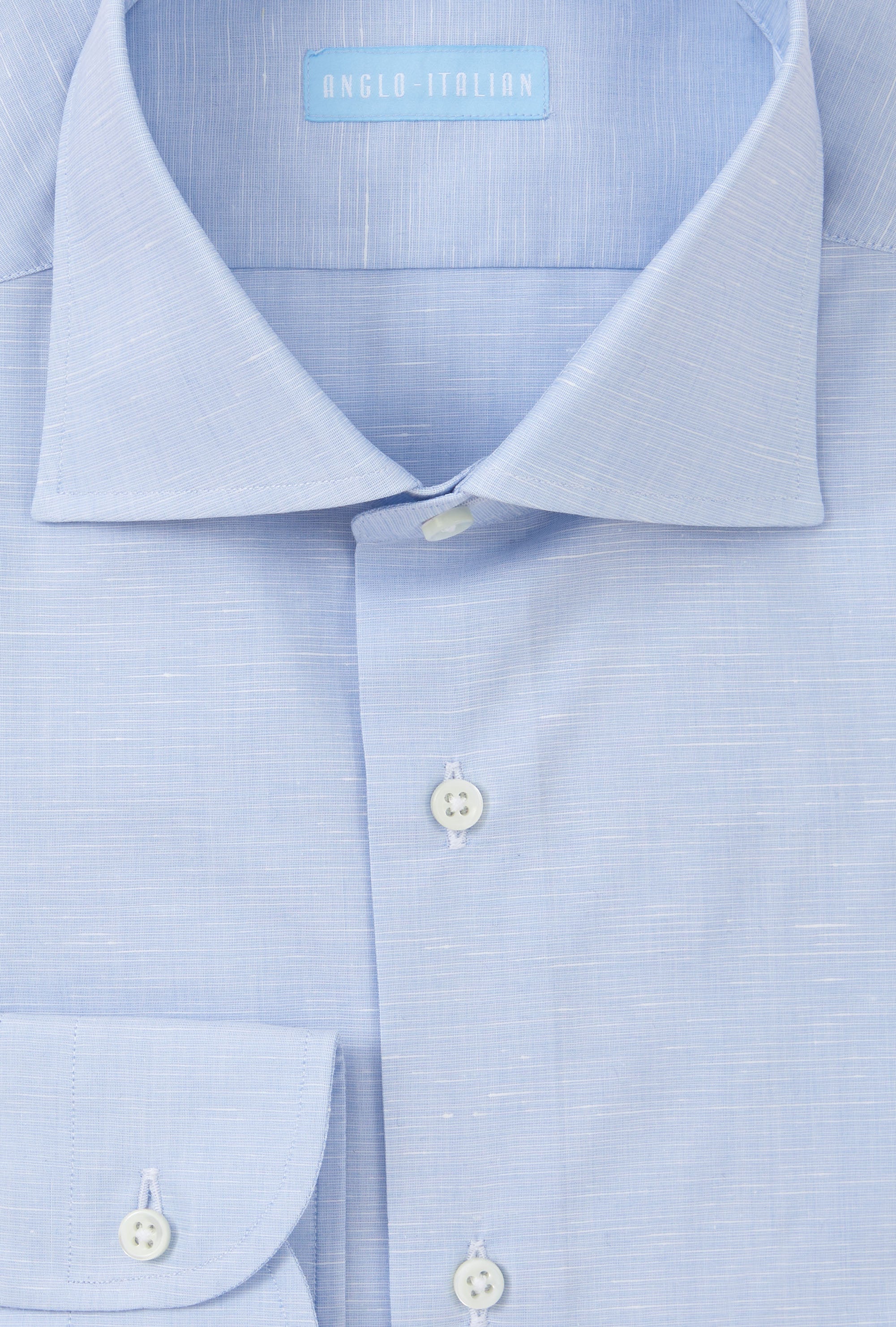 Spread Collar Shirt Zephyr Cotton-Linen Blue