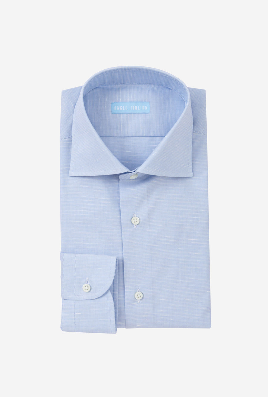 Spread Collar Shirt Zephyr Cotton-Linen Blue