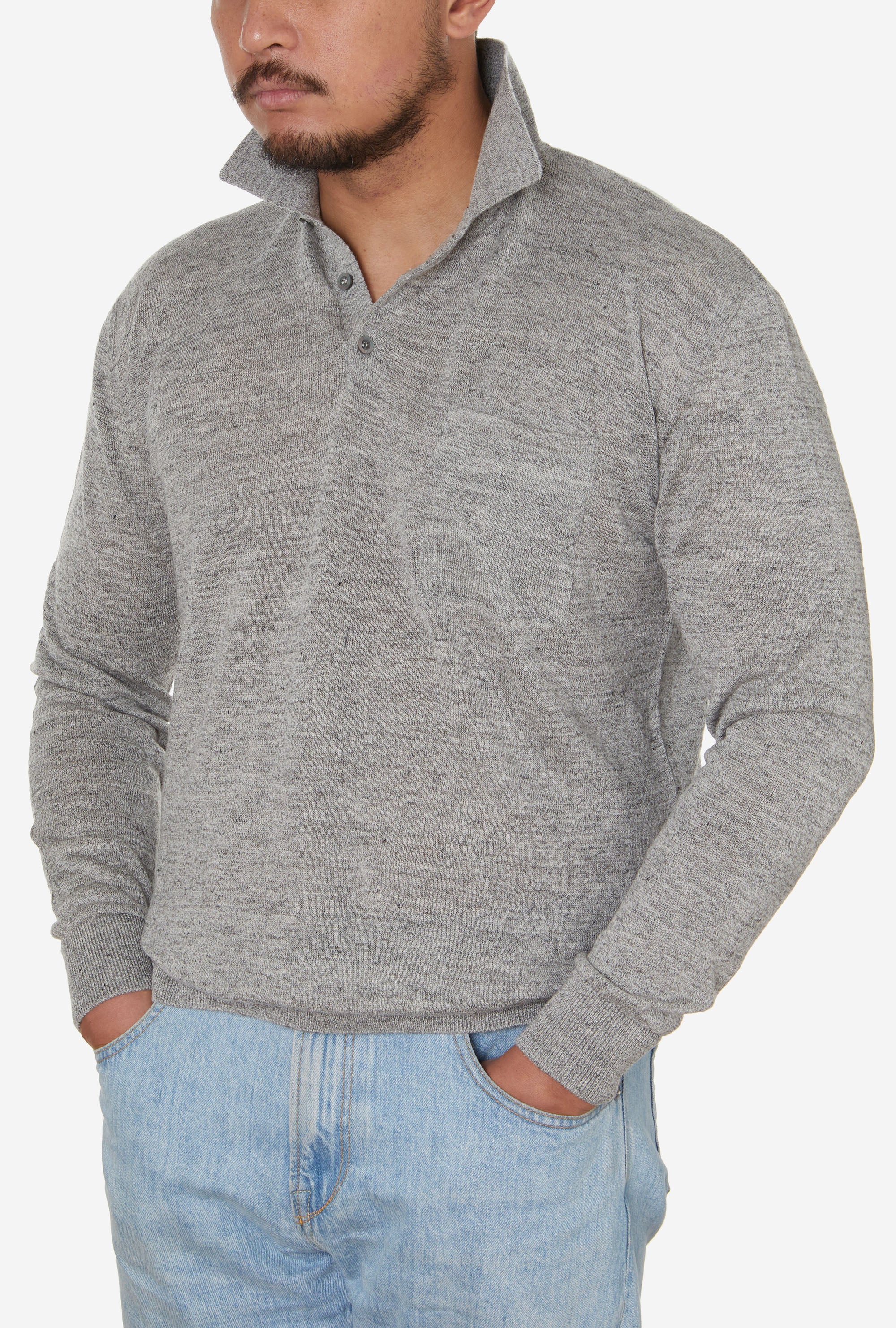 Knitted Polo Linen Wool Grey
