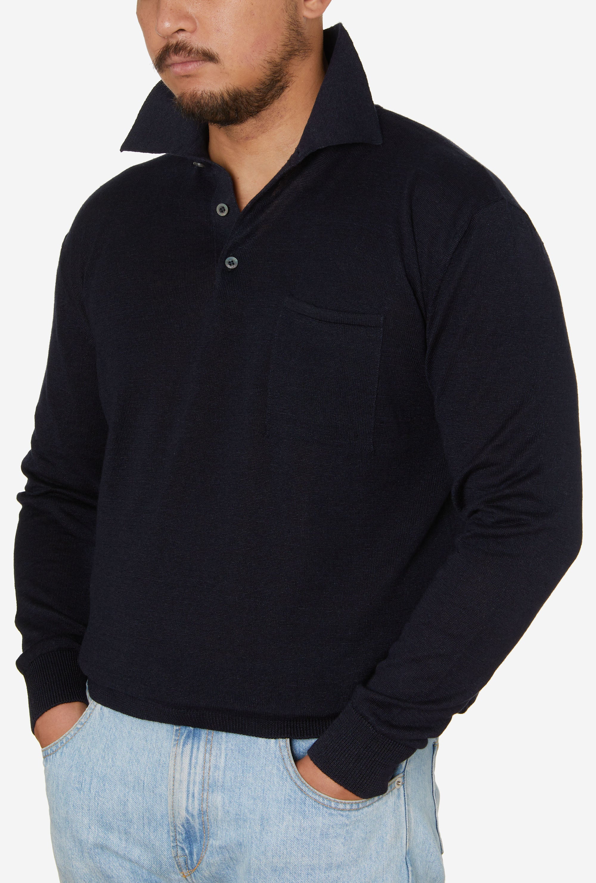 Knitted Polo Linen Wool Navy