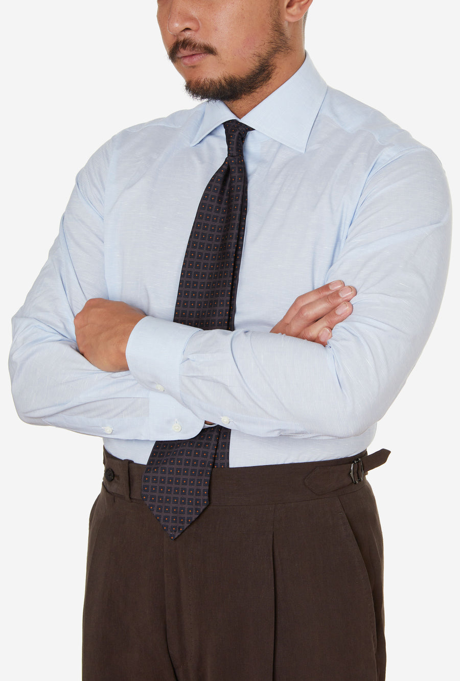 Spread Collar Shirt Zephyr Cotton-Linen Blue