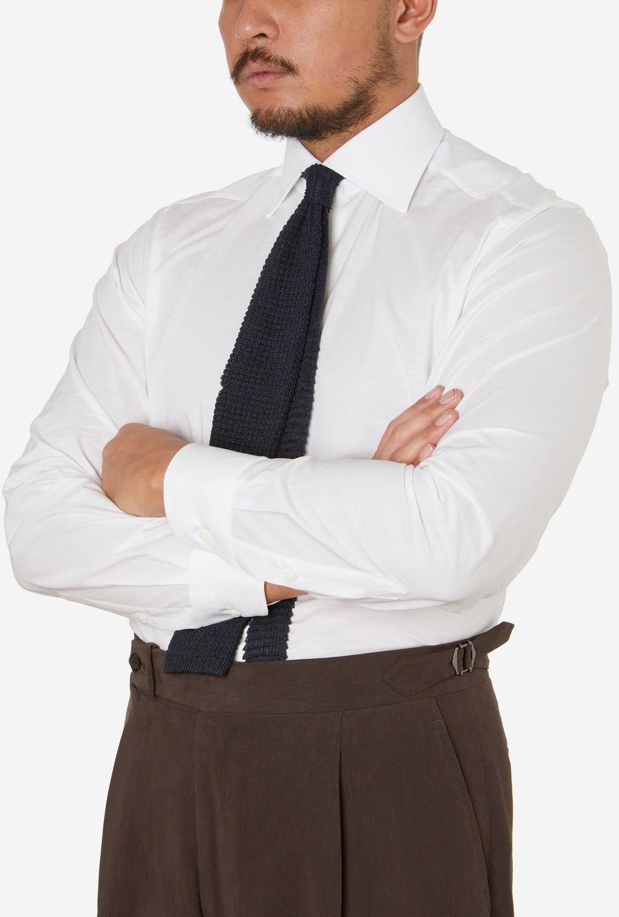 Spread Collar Shirt Zephyr Cotton-Linen White