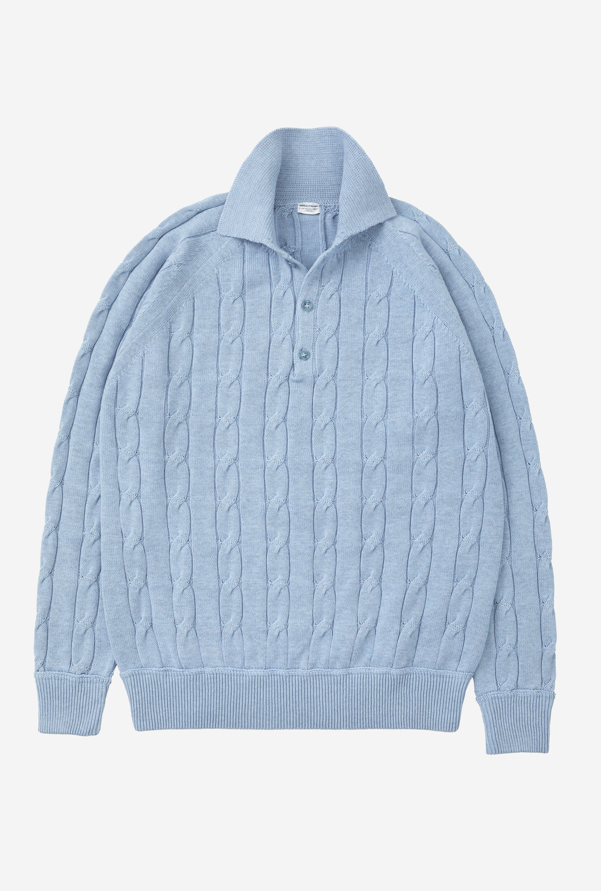 Raglan Polo Cotton Sky Blue Cableknit