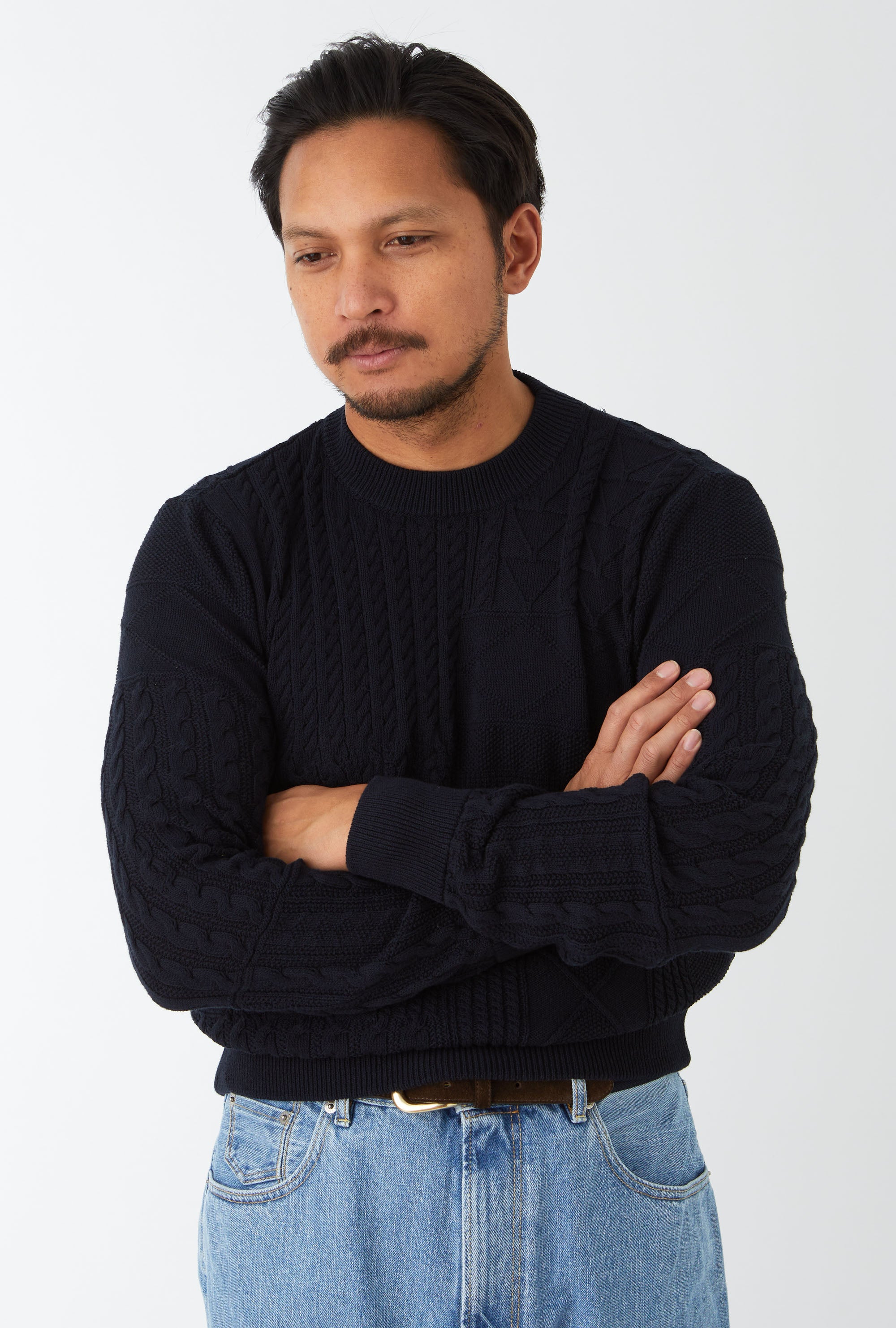 Crewneck Heavy Cotton Navy Patchwork