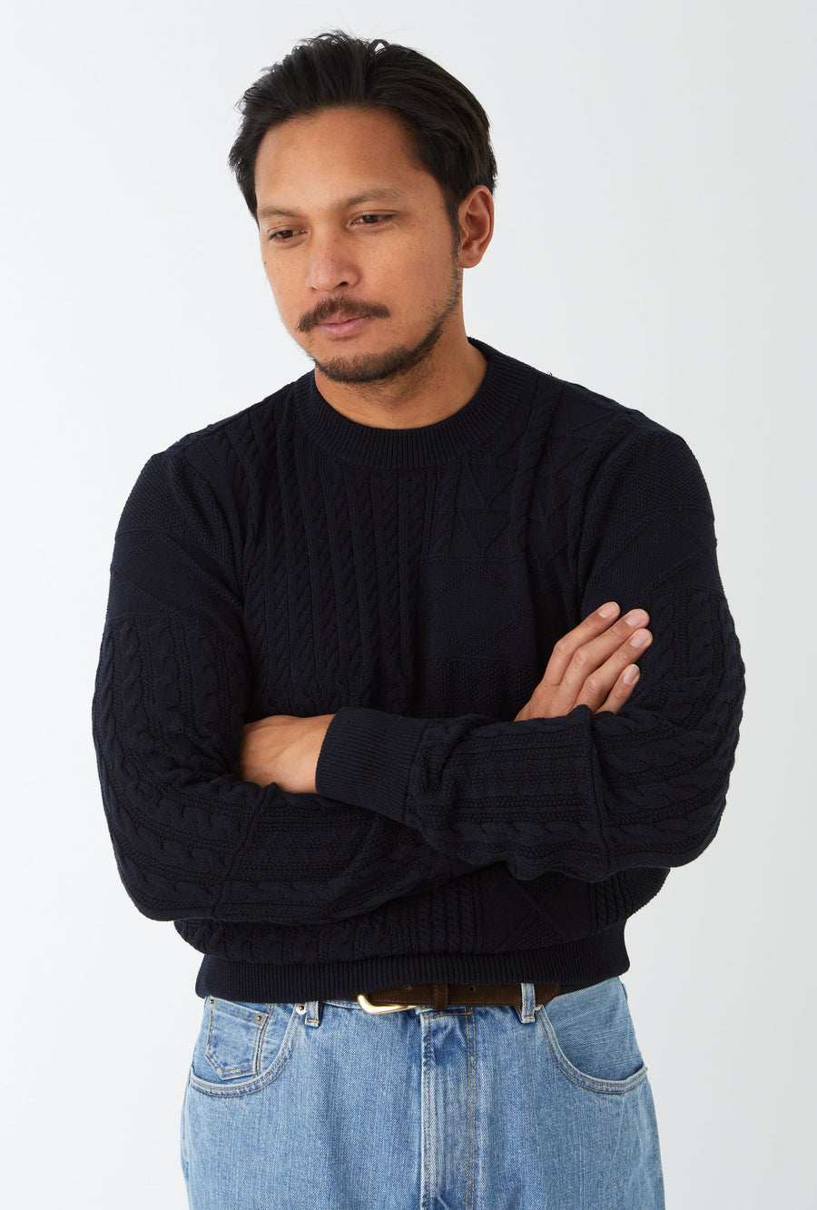 Crewneck Heavy Cotton Navy Patchwork