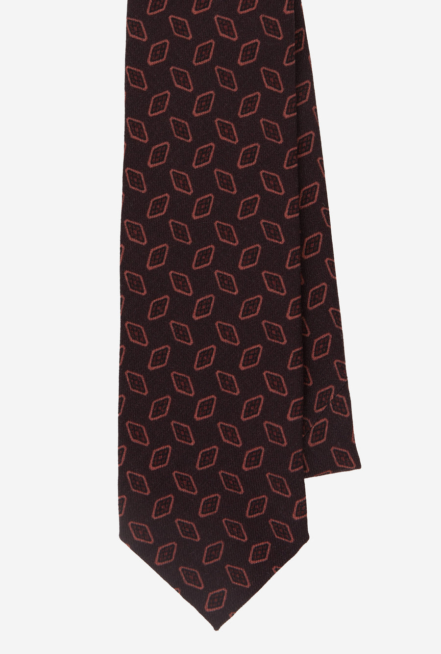 Wool Tie Rhomboid Brown Maroon Pink