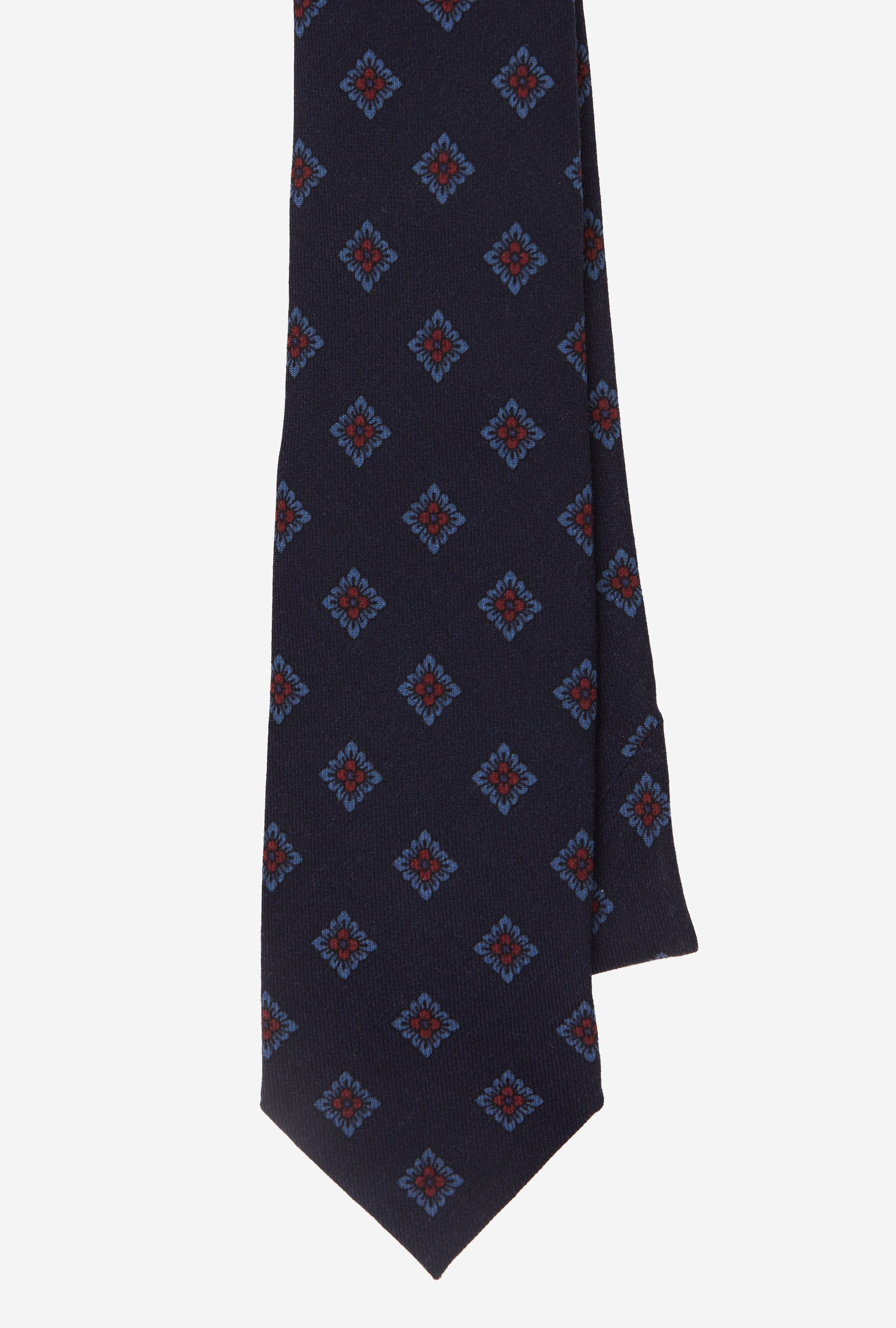 Wool Tie Challis Navy Red Blue
