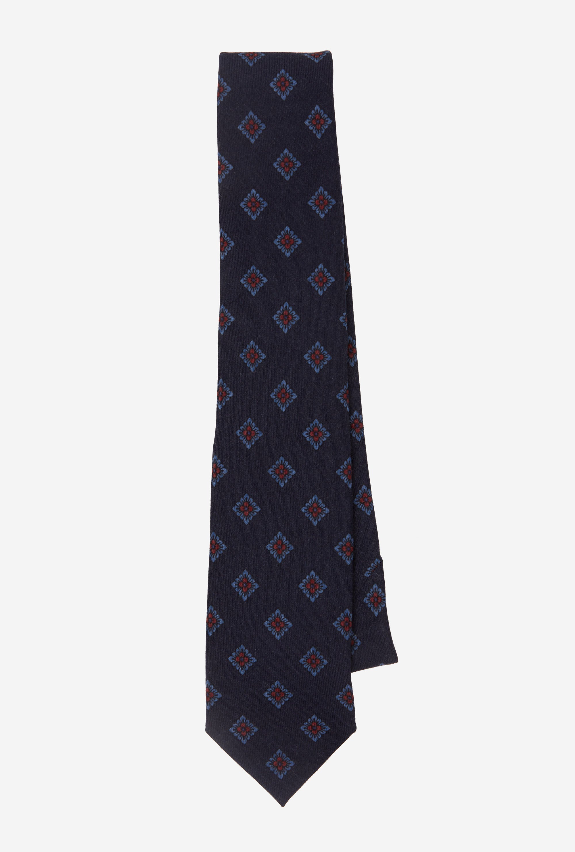 Wool Tie Challis Navy Red Blue