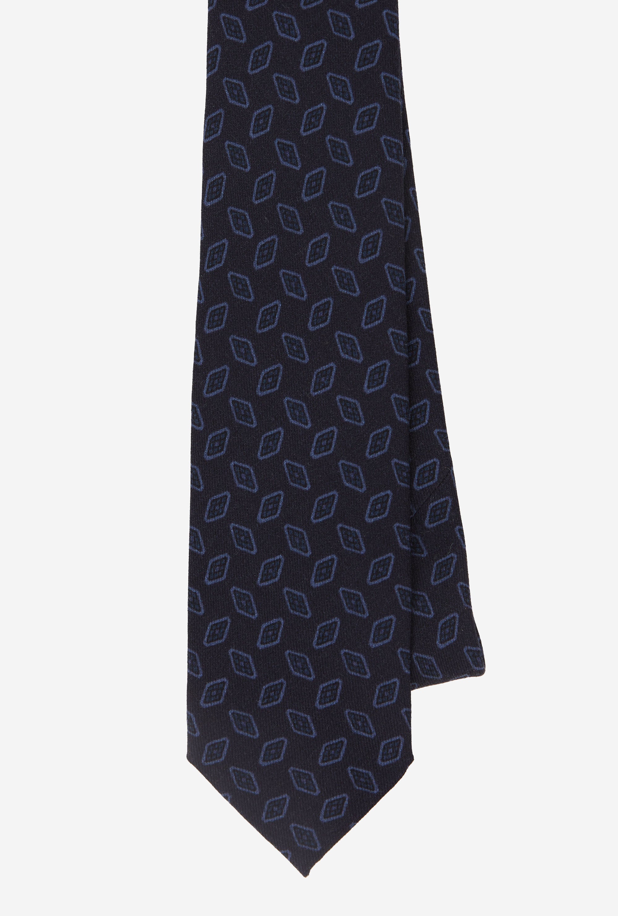 Wool Tie Rhomboid Navy Blue Aqua
